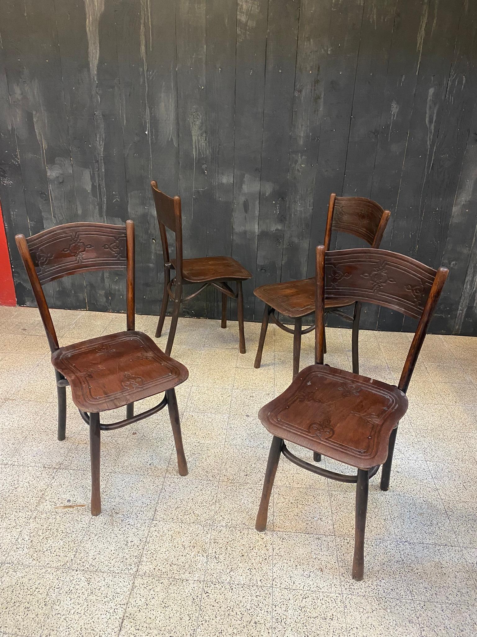 4 antike Stühle von Jacob & Josef Kohn, um 1900 (Arts and Crafts) im Angebot