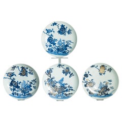 #4 Antique Chinese Porcelain 18C Yongzheng Blue White Gold Set Dinner Plates