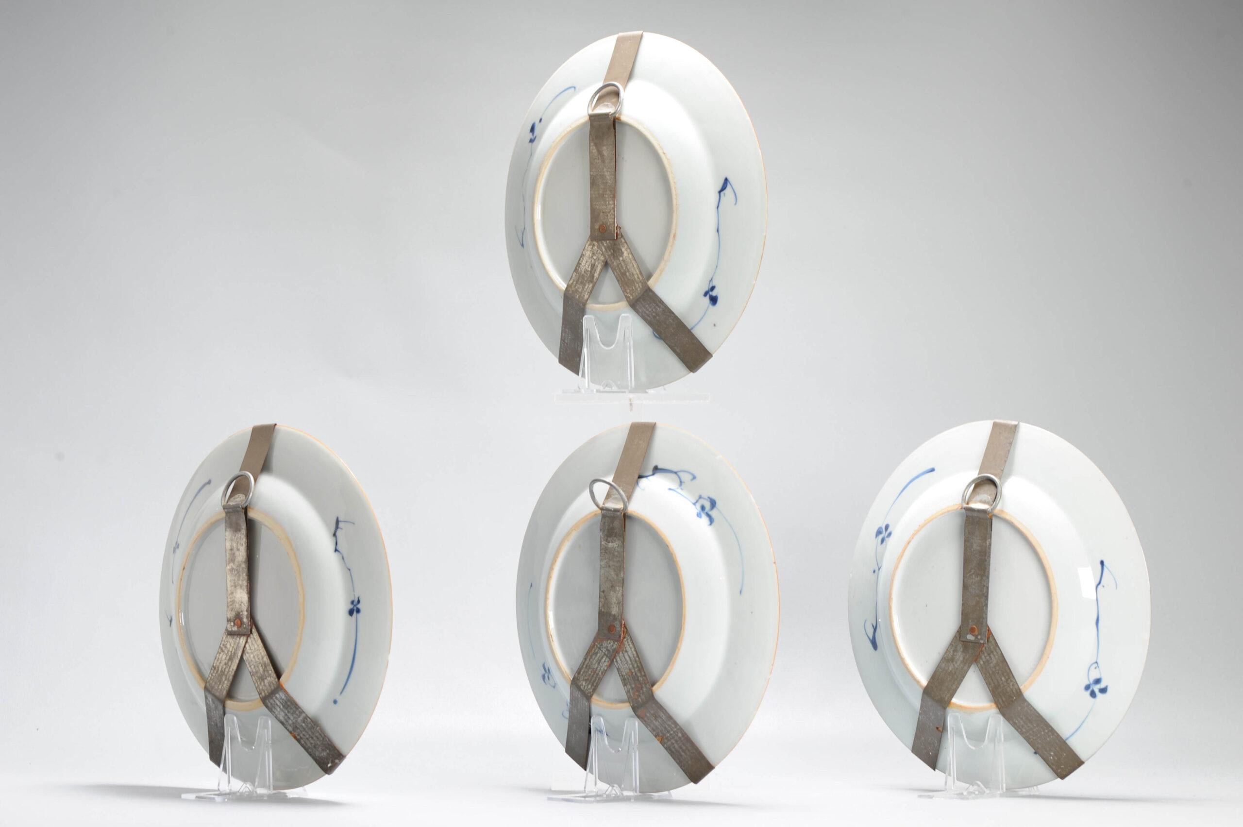 A very nicely decorated SET of 4 dishes. These were used for usage but also redecoration of houses in the Netherlands.

Floral scene.

Similar dishes are well documented in the Literature, an example is added in the pictures.

Condition
dish 1
