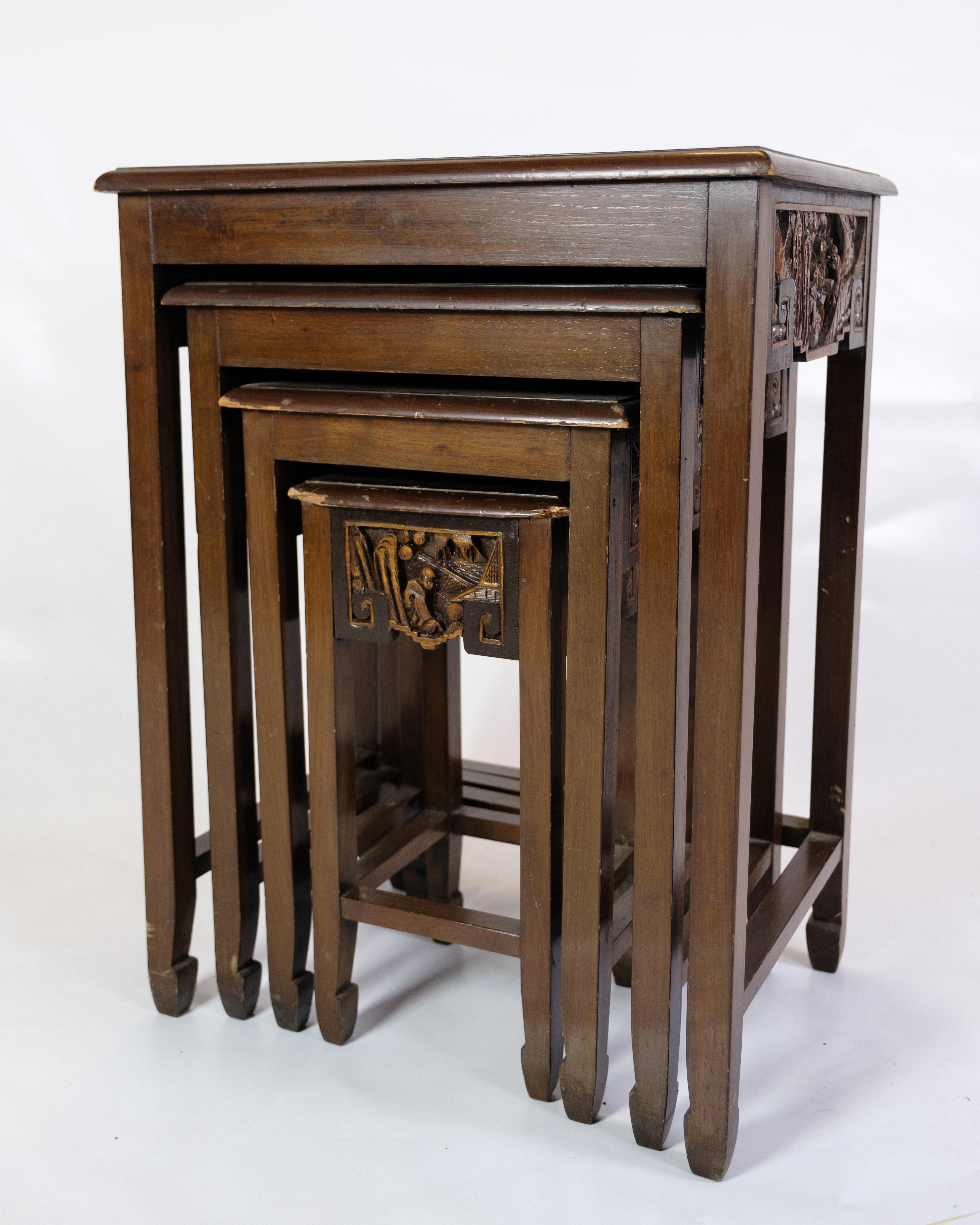 Chinese Chippendale 4 Antique Chinese Style Side Tables Made In Mahogany From 1930s  For Sale