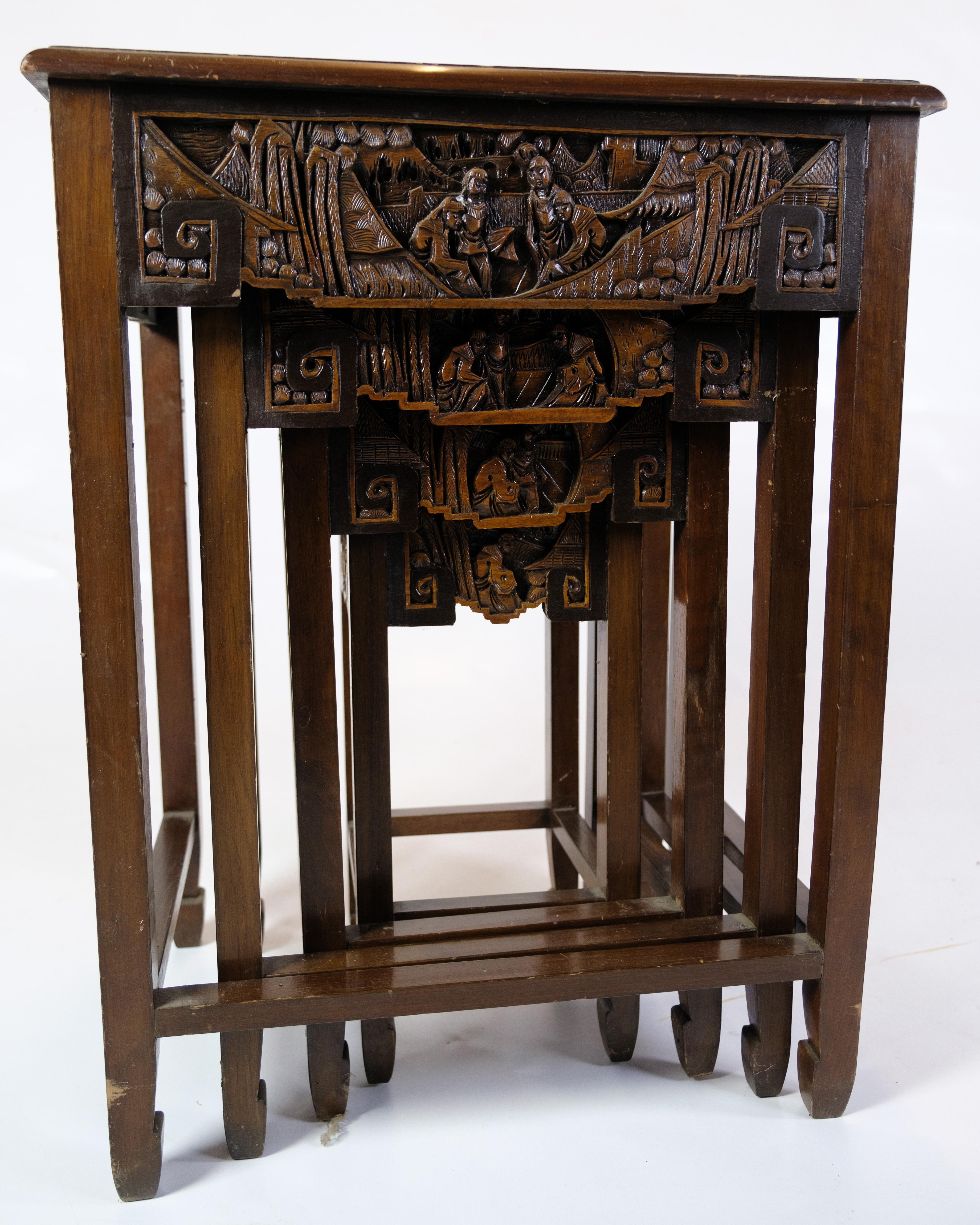 Mid-20th Century 4 Antique Chinese Style Side Tables Made In Mahogany From 1930s  For Sale