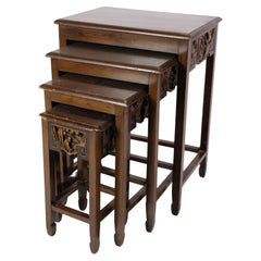 4 Vintage Chinese Style Side Tables Made In Mahogany From 1930s 