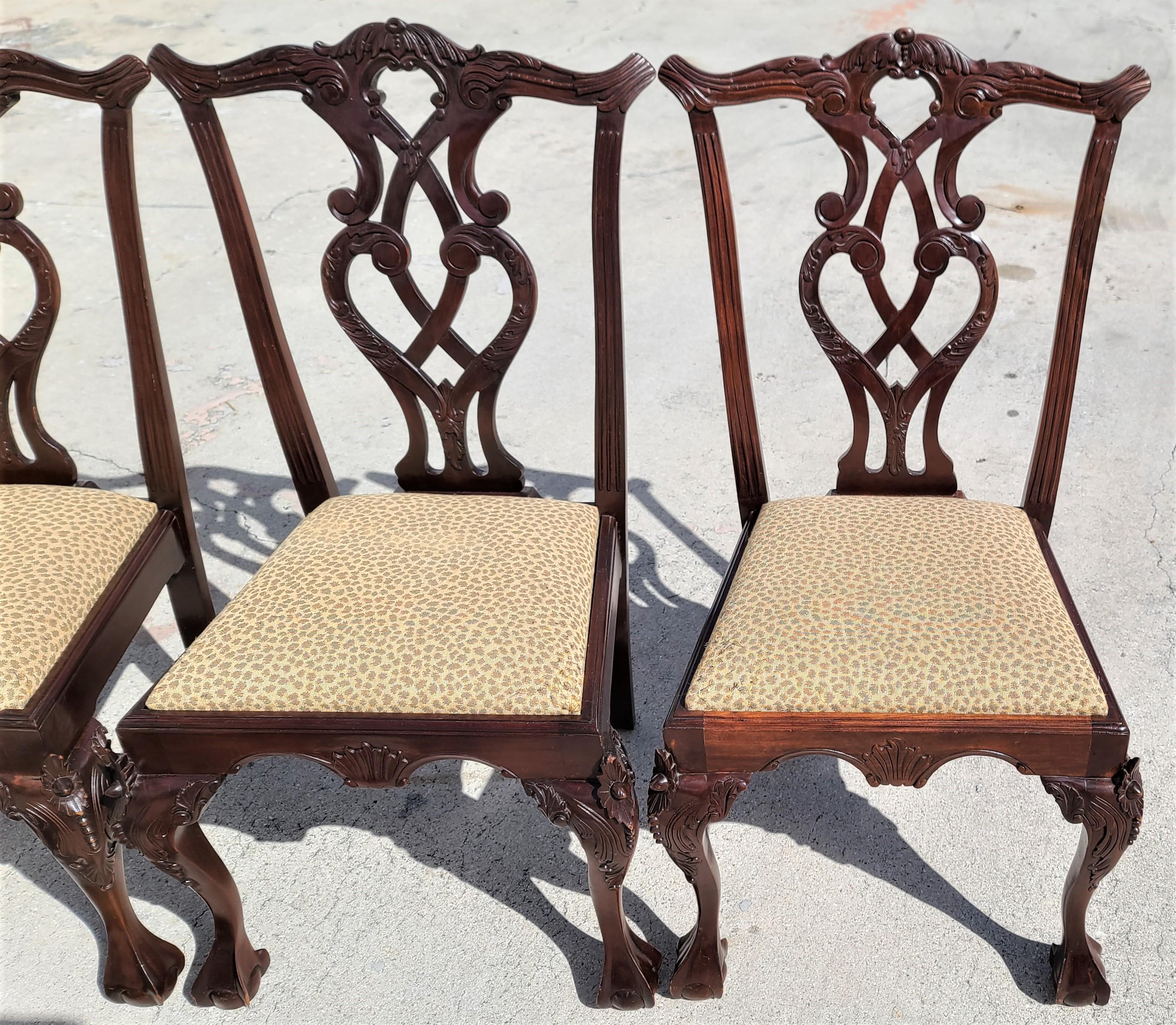 '4' Antique Chippendale Carved Mahogany Ball & Claw Dining Chairs In Good Condition In Lake Worth, FL