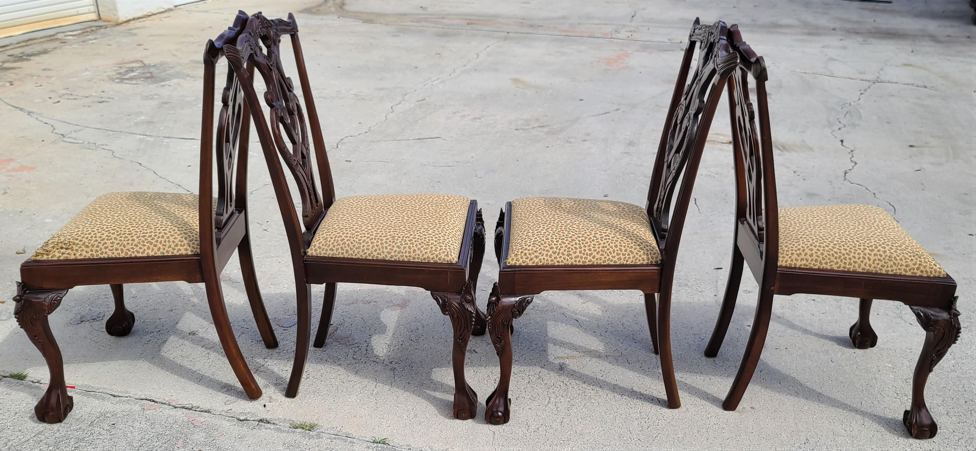 Mid-20th Century '4' Antique Chippendale Carved Mahogany Ball & Claw Dining Chairs