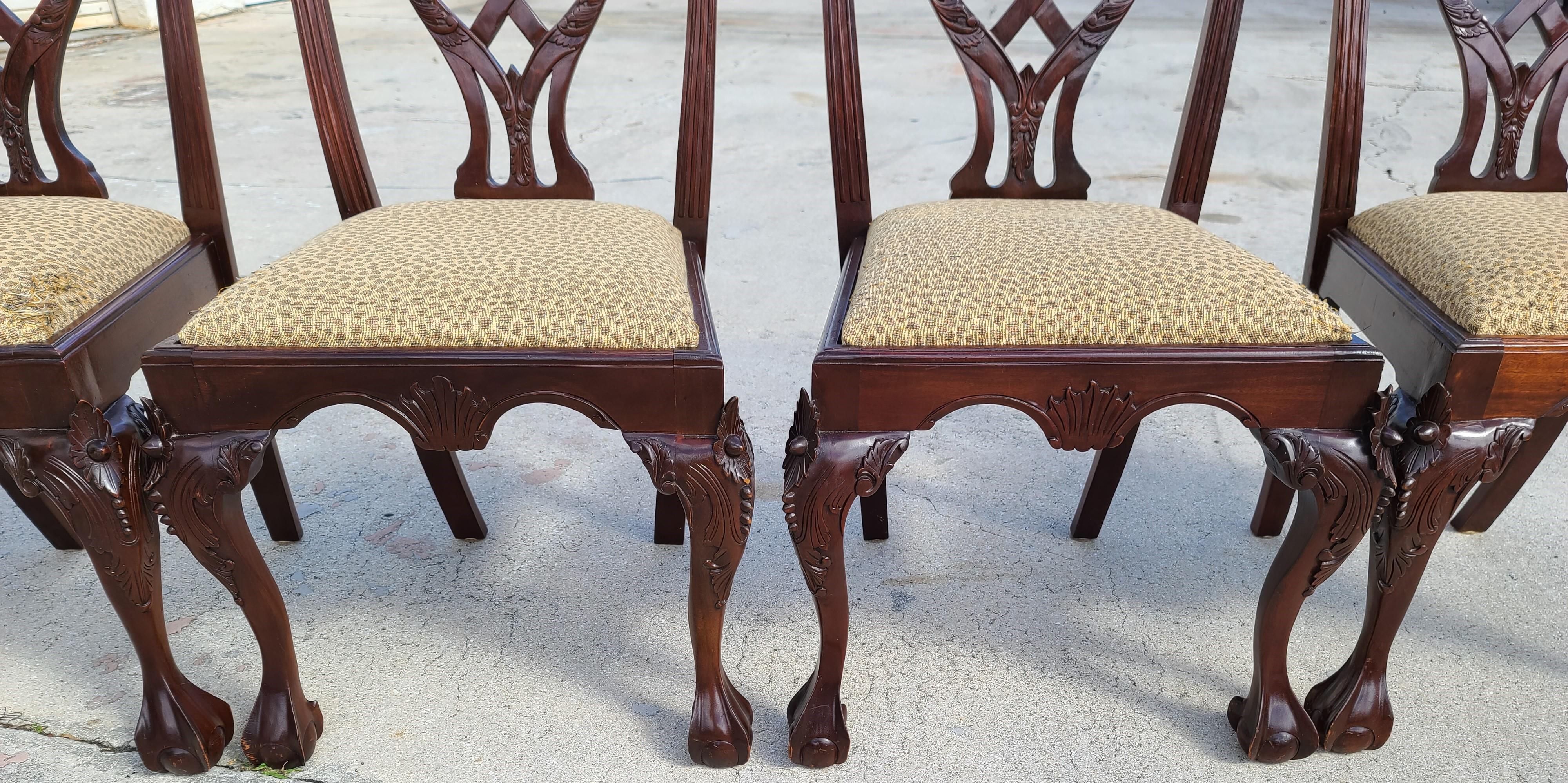 '4' Antique Chippendale Carved Mahogany Ball & Claw Dining Chairs 1