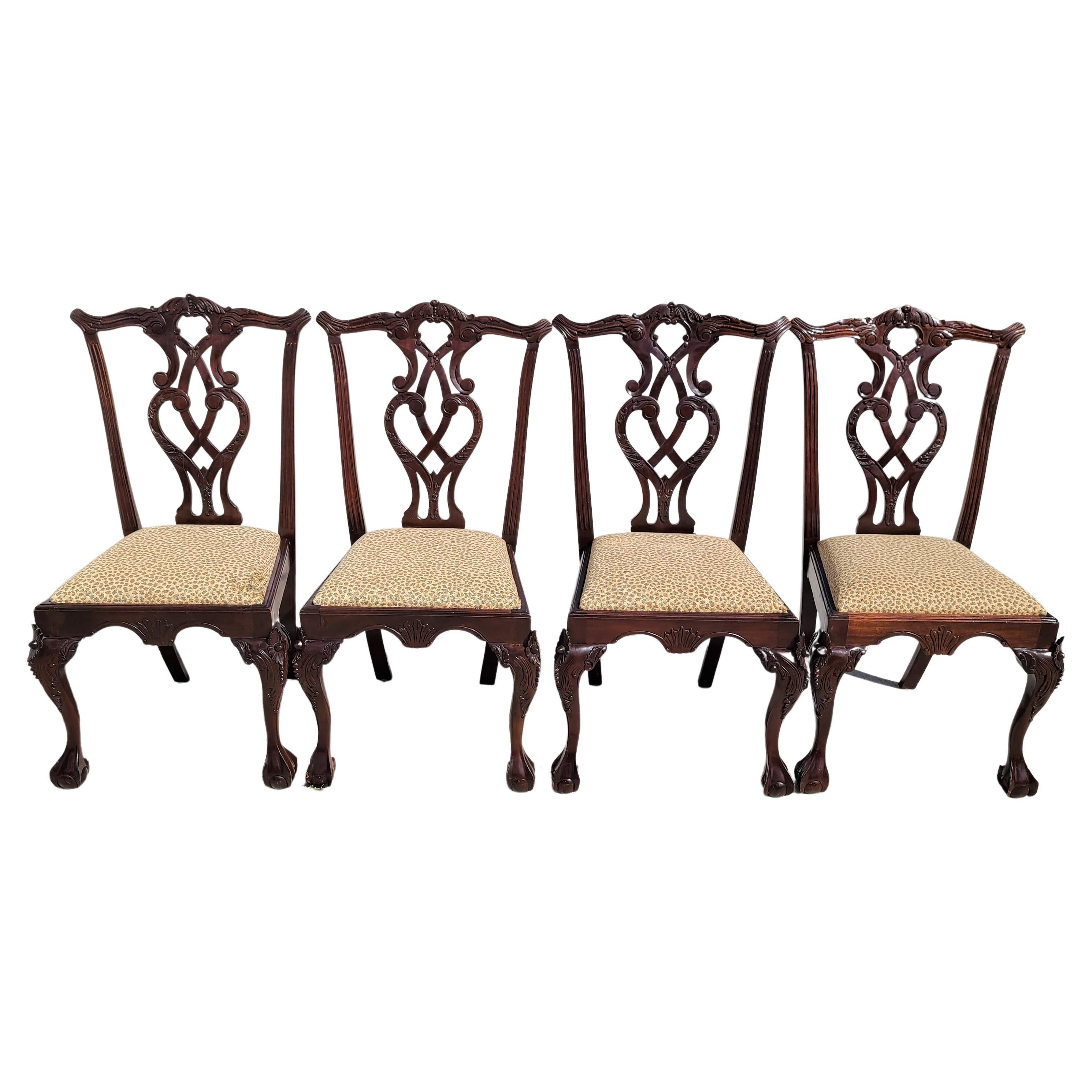 '4' Antique Chippendale Carved Mahogany Ball & Claw Dining Chairs