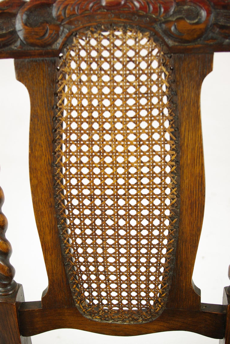 4 Antique Dining Chairs, Barley Twist Chairs, Oak Dining Chairs, 1920