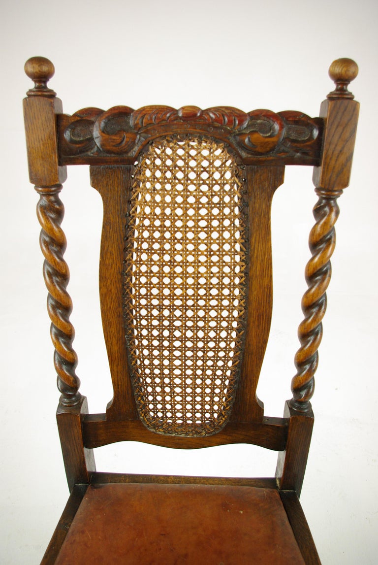 4 Antique Dining Chairs, Barley Twist Chairs, Oak Dining Chairs, 1920