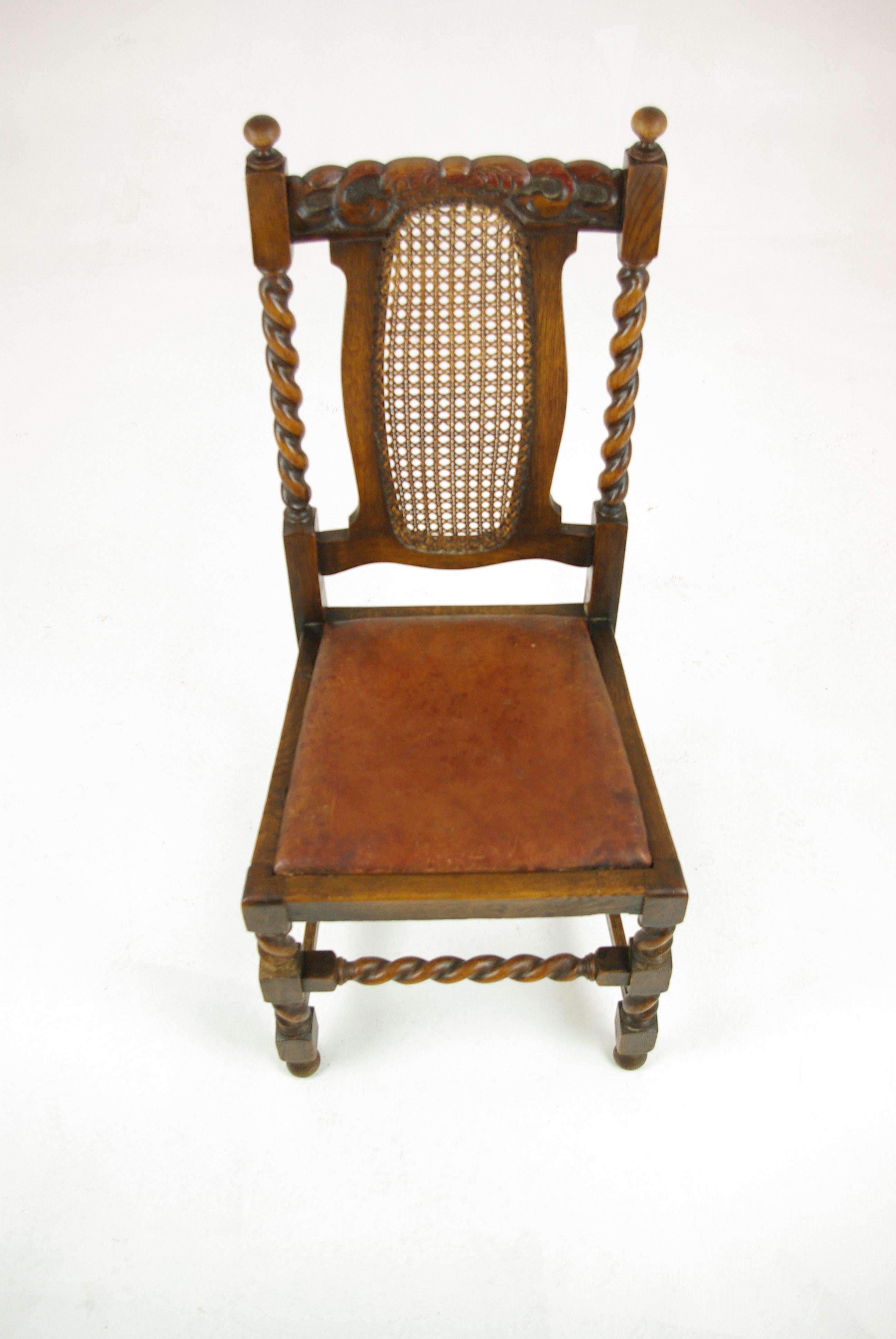 Scottish 4 Antique Dining Chairs, Barley Twist Chairs, Oak Dining Chairs, 1920