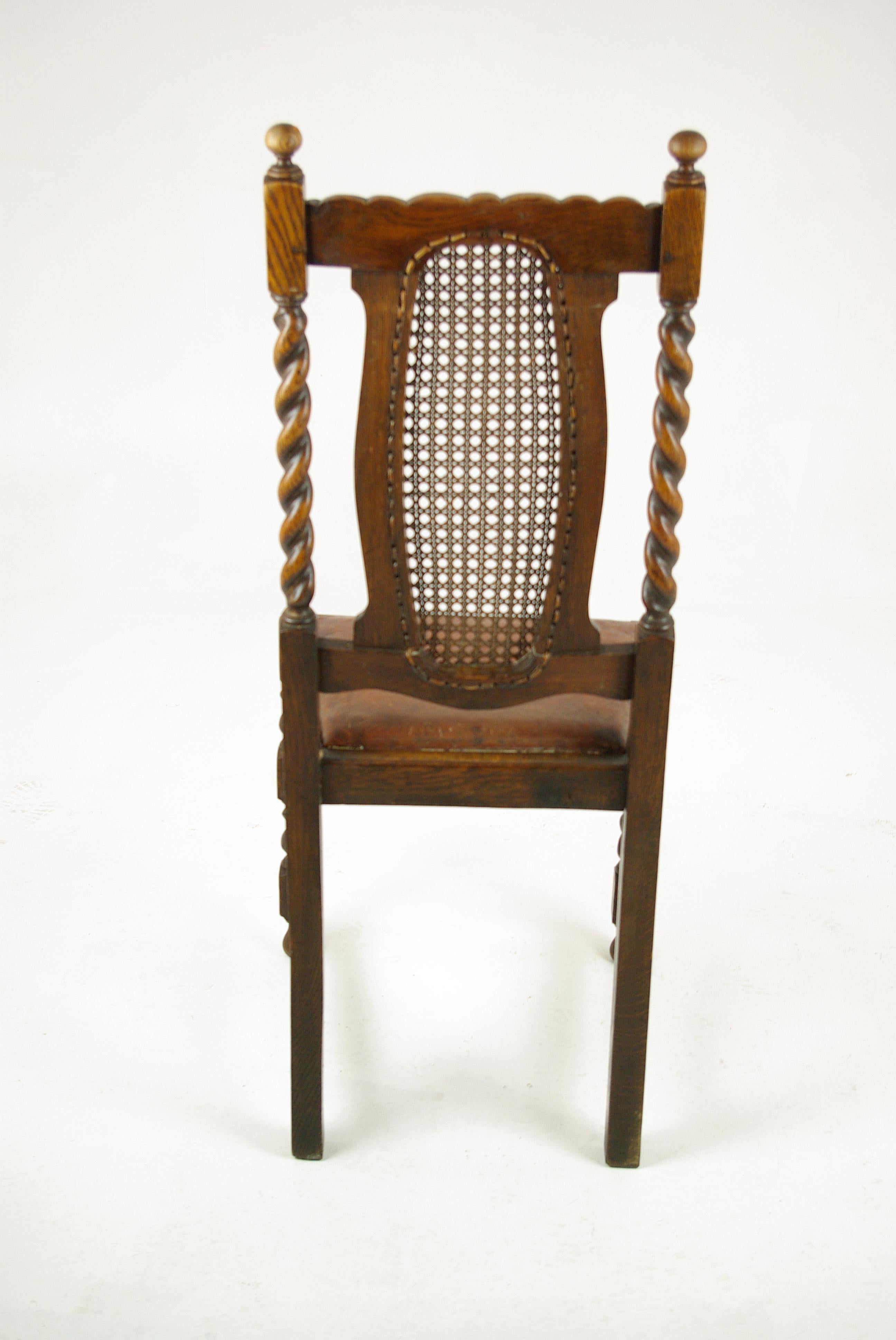Late 19th Century 4 Antique Dining Chairs, Barley Twist Chairs, Oak Dining Chairs, 1920
