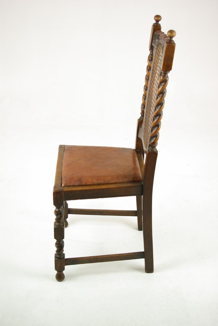 4 Antique Dining Chairs, Barley Twist Chairs, Oak Dining Chairs, 1920