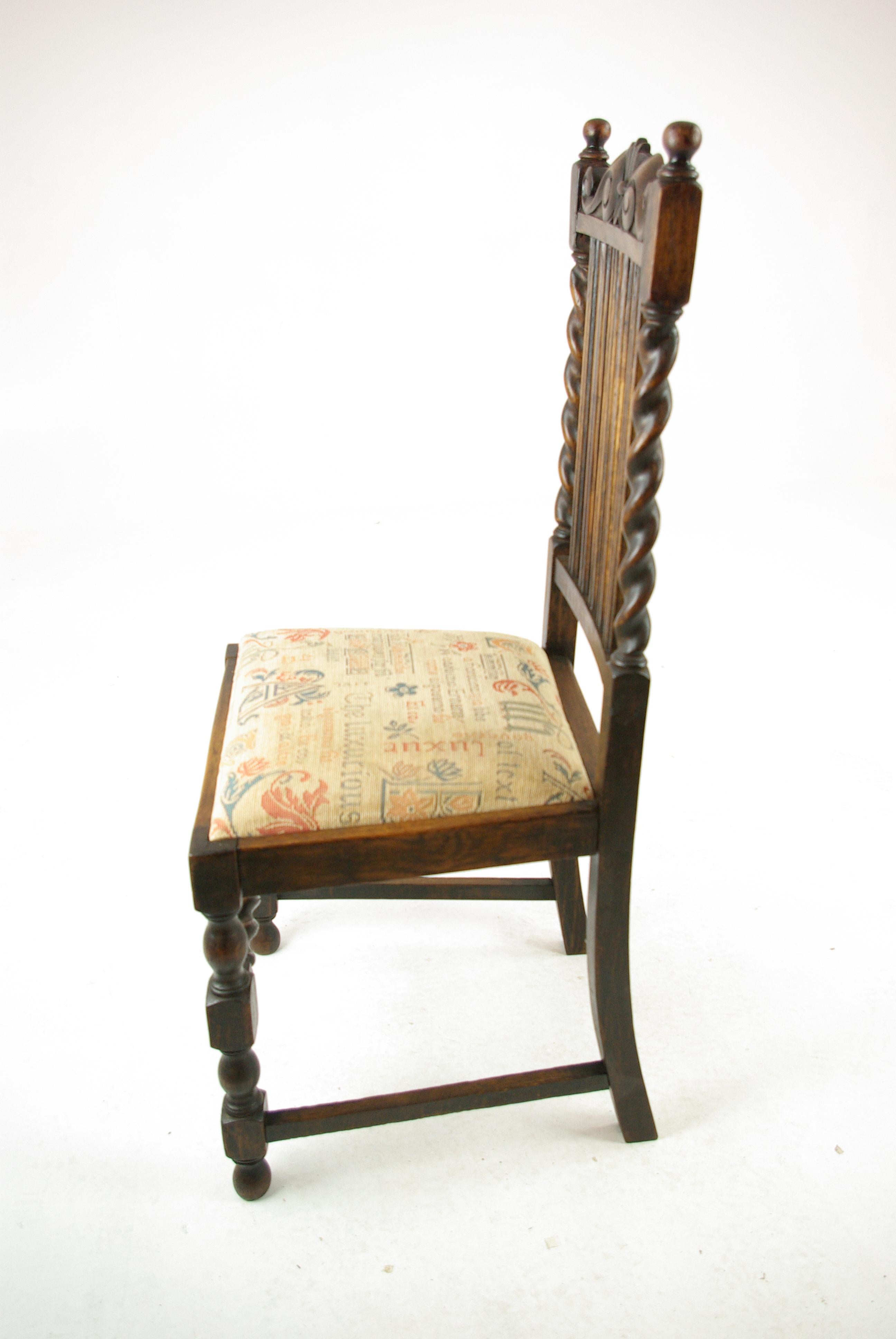 Scottish 4 Antique Dining Chairs, Barley Twist Oak Dining Chairs, Scotland, 1920s