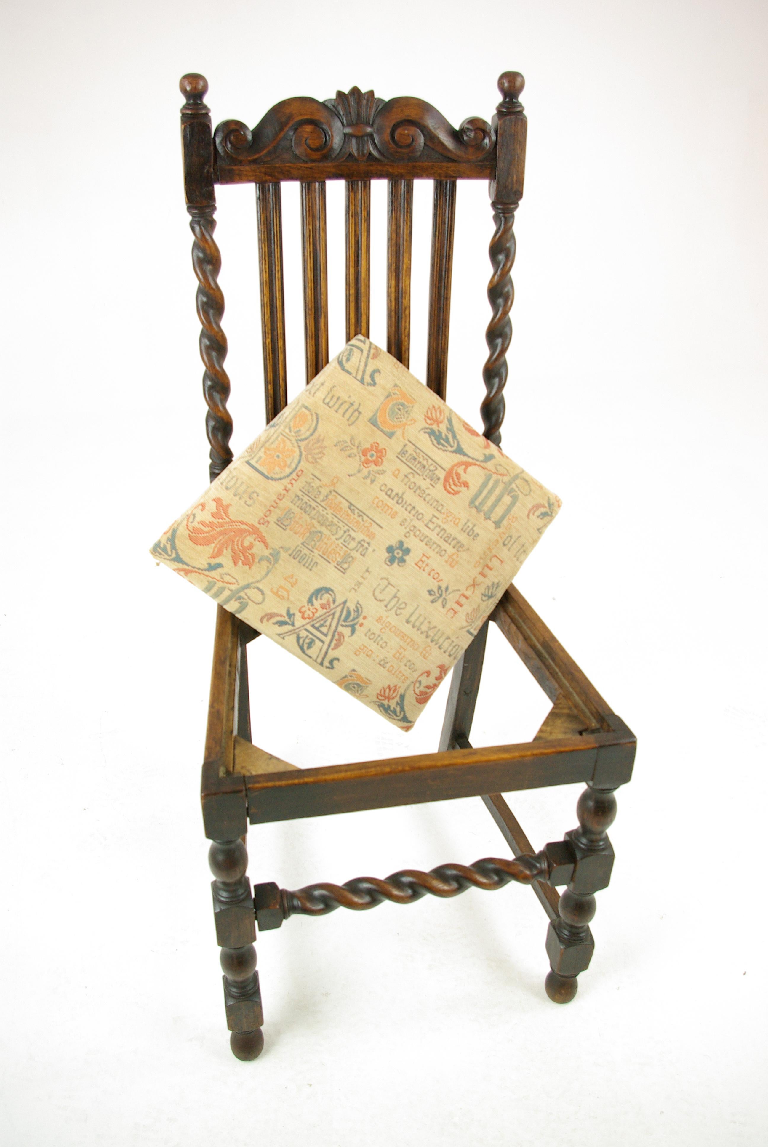 Early 20th Century 4 Antique Dining Chairs, Barley Twist Oak Dining Chairs, Scotland, 1920s