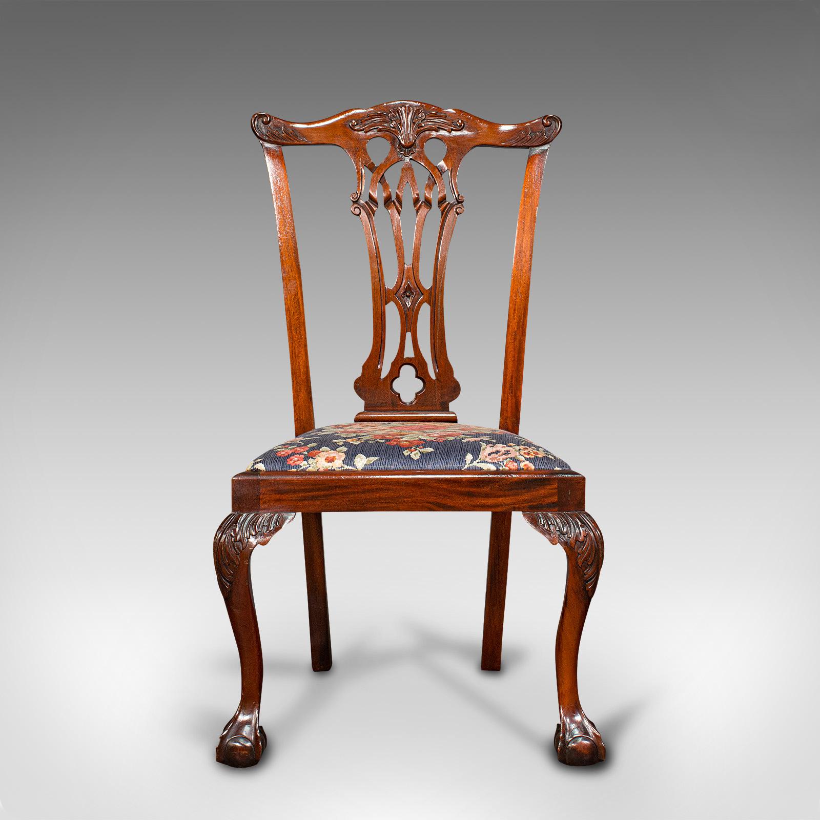 British 4 Antique Dining Chairs, English, Mahogany, Seat, After Chippendale, Victorian