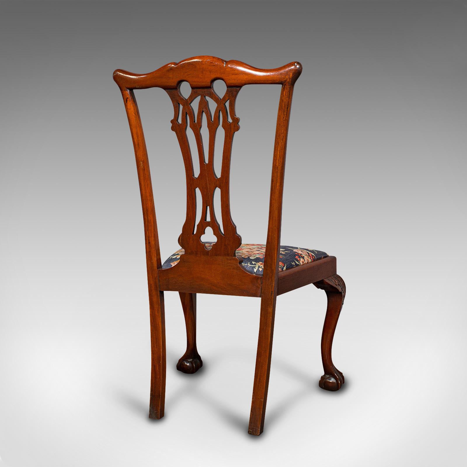 19th Century 4 Antique Dining Chairs, English, Mahogany, Seat, After Chippendale, Victorian
