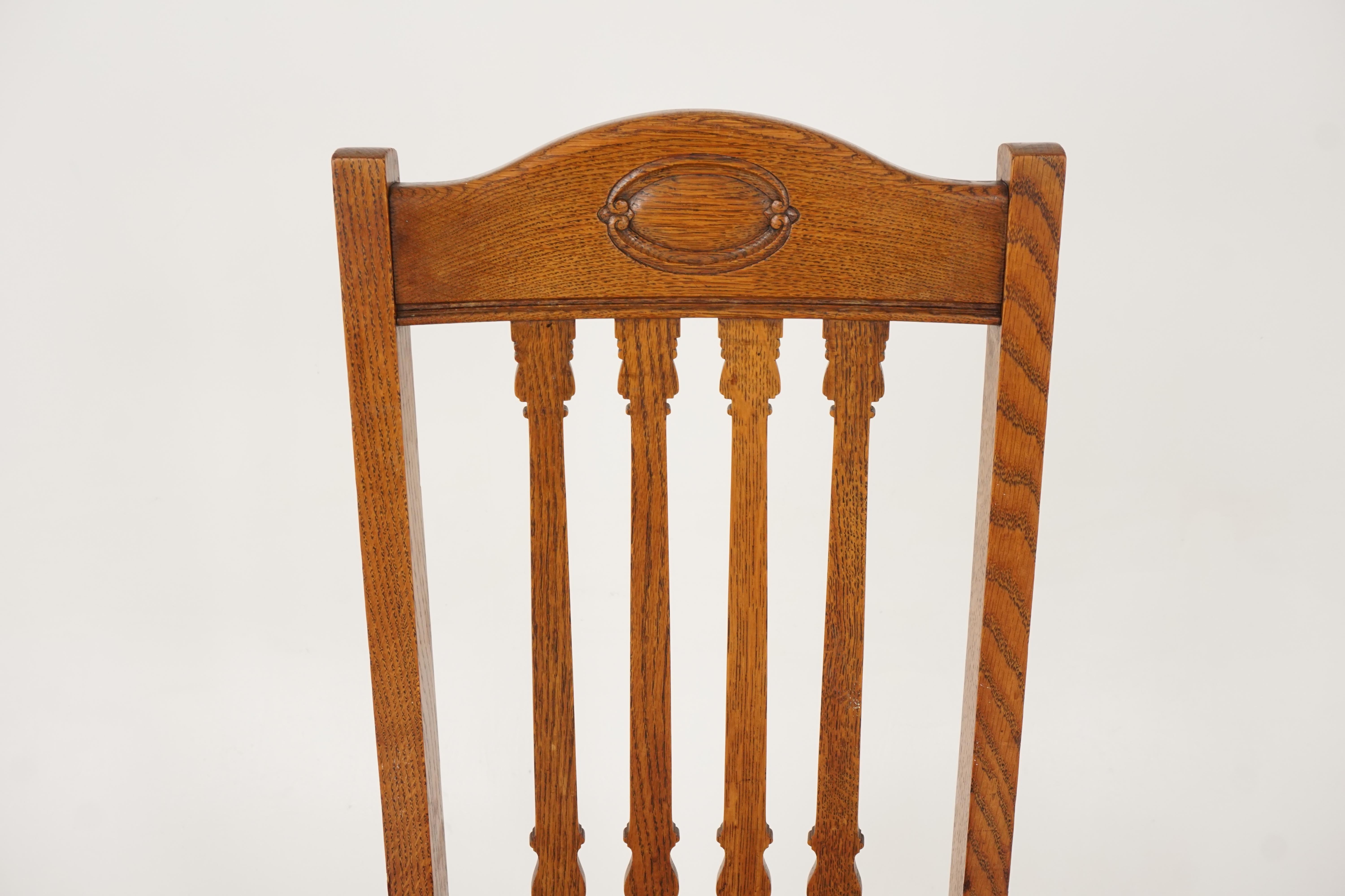 Scottish 4 Antique Dining Chairs, Oak Arts & Crafts Chairs, Scotland 1910, H166 For Sale