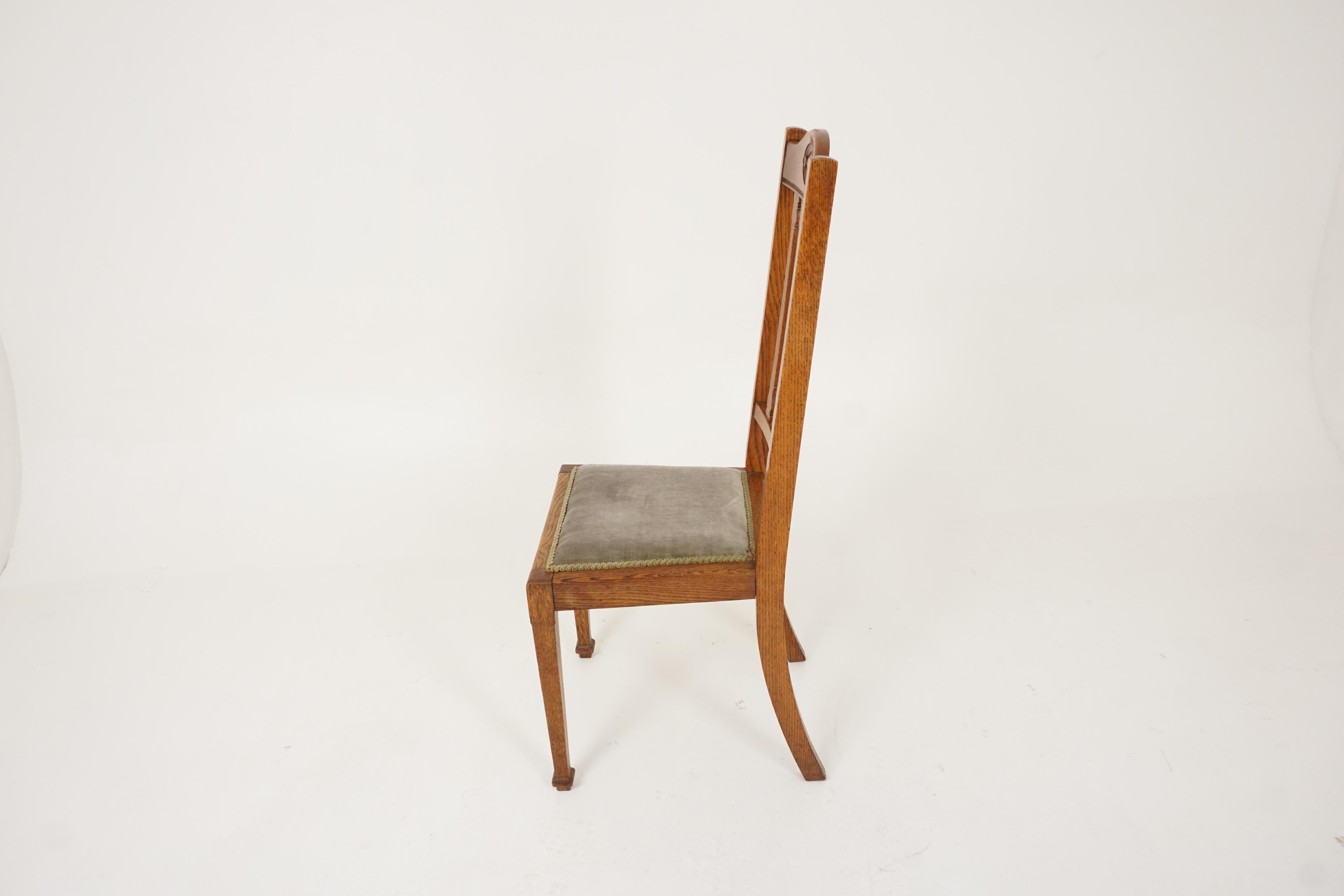 Early 20th Century 4 Antique Dining Chairs, Oak Arts & Crafts Chairs, Scotland 1910, H166 For Sale