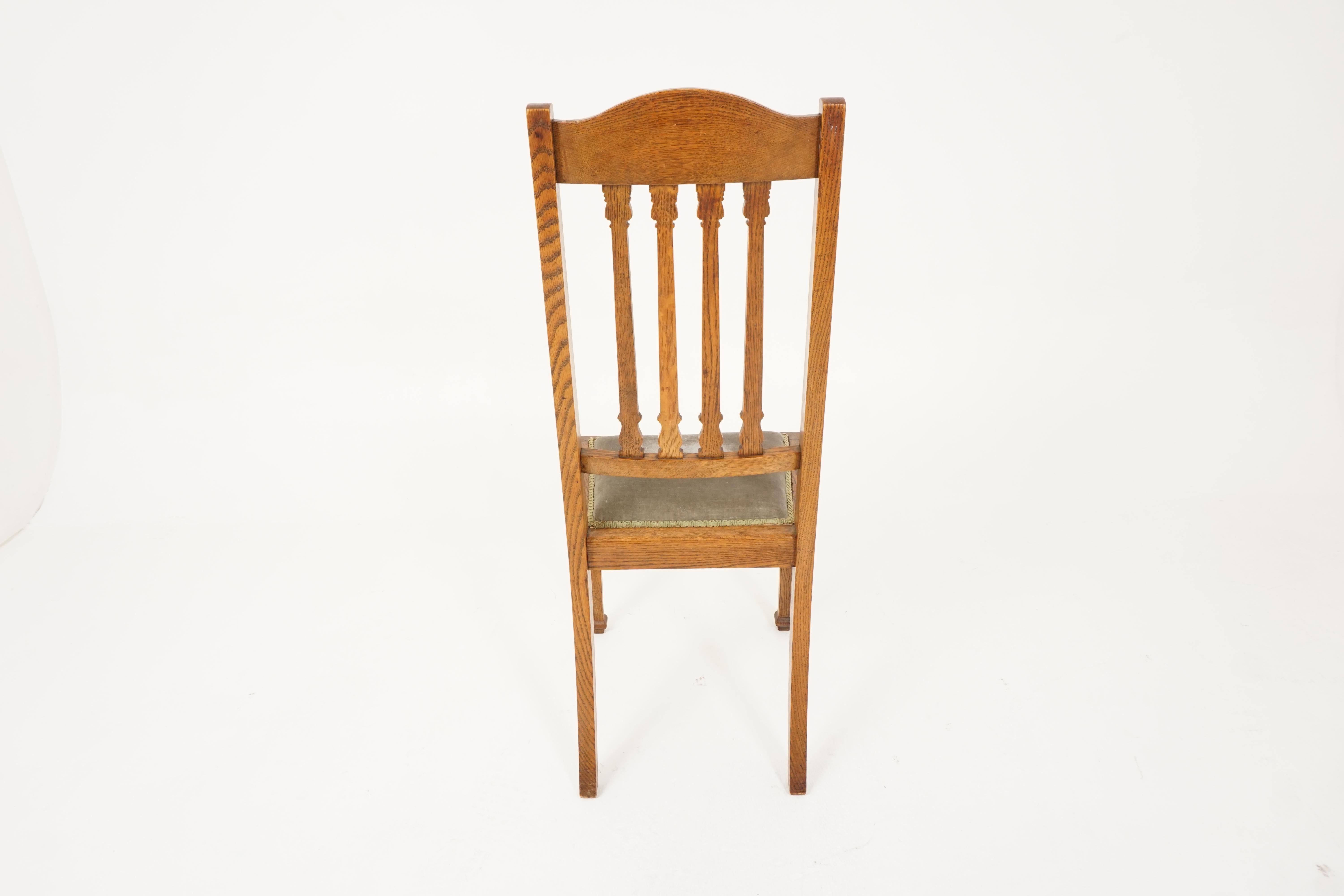 4 Antique Dining Chairs, Oak Arts & Crafts Chairs, Scotland 1910, H166 For Sale 2