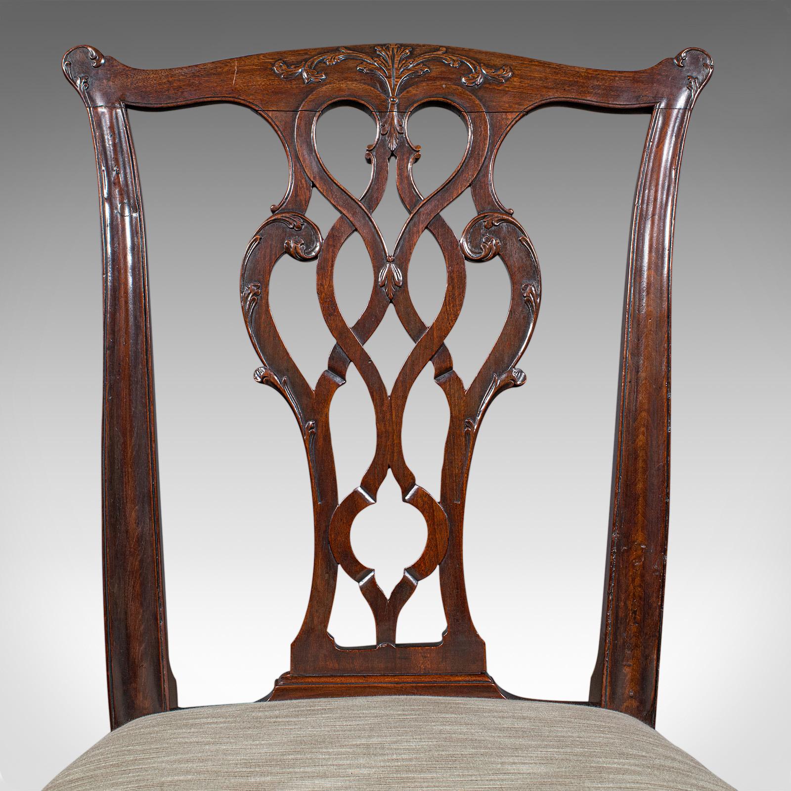 4 Antique Dining Room Chairs, English, Seat, After Chippendale, Georgian, C.1800 For Sale 4