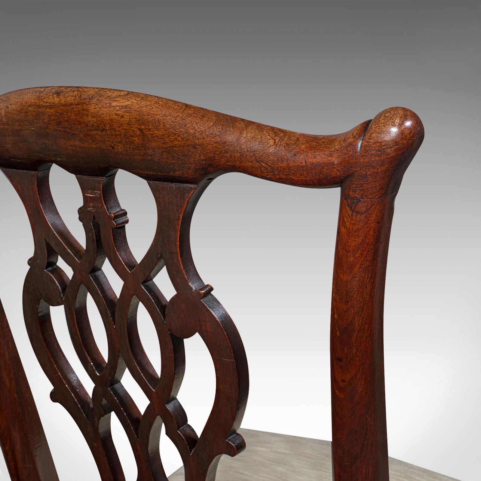 4 Antique Dining Room Chairs, English, Seat, After Chippendale, Georgian, C.1800 For Sale 5