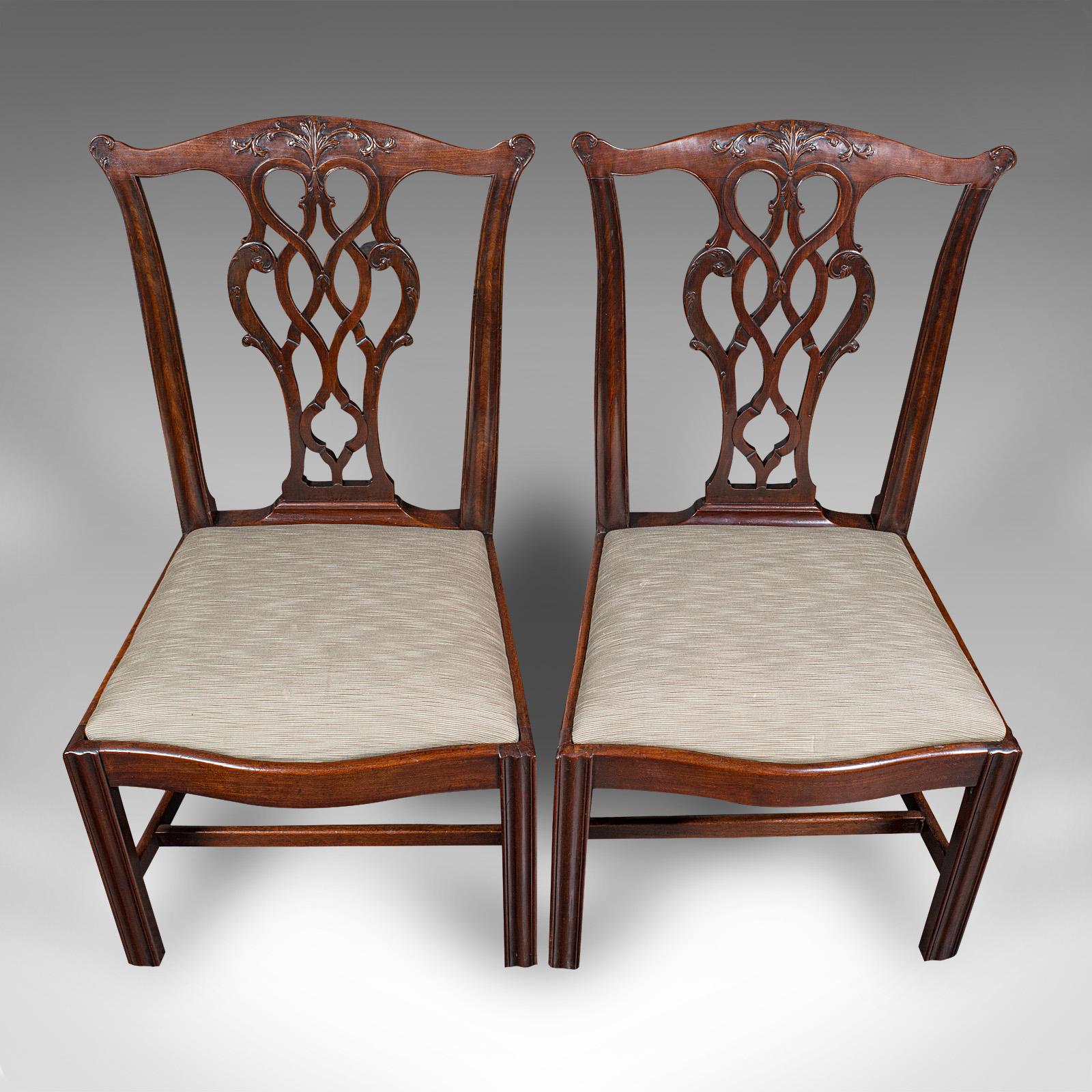 4 Antique Dining Room Chairs, English, Seat, After Chippendale, Georgian, C.1800 For Sale 1