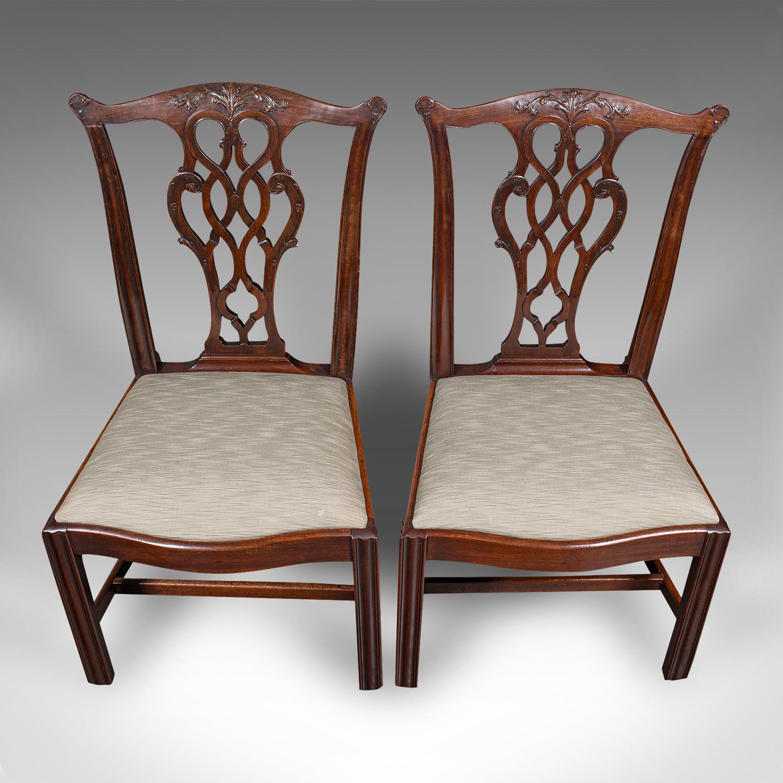 4 Antique Dining Room Chairs, English, Seat, After Chippendale, Georgian, C.1800 For Sale 2