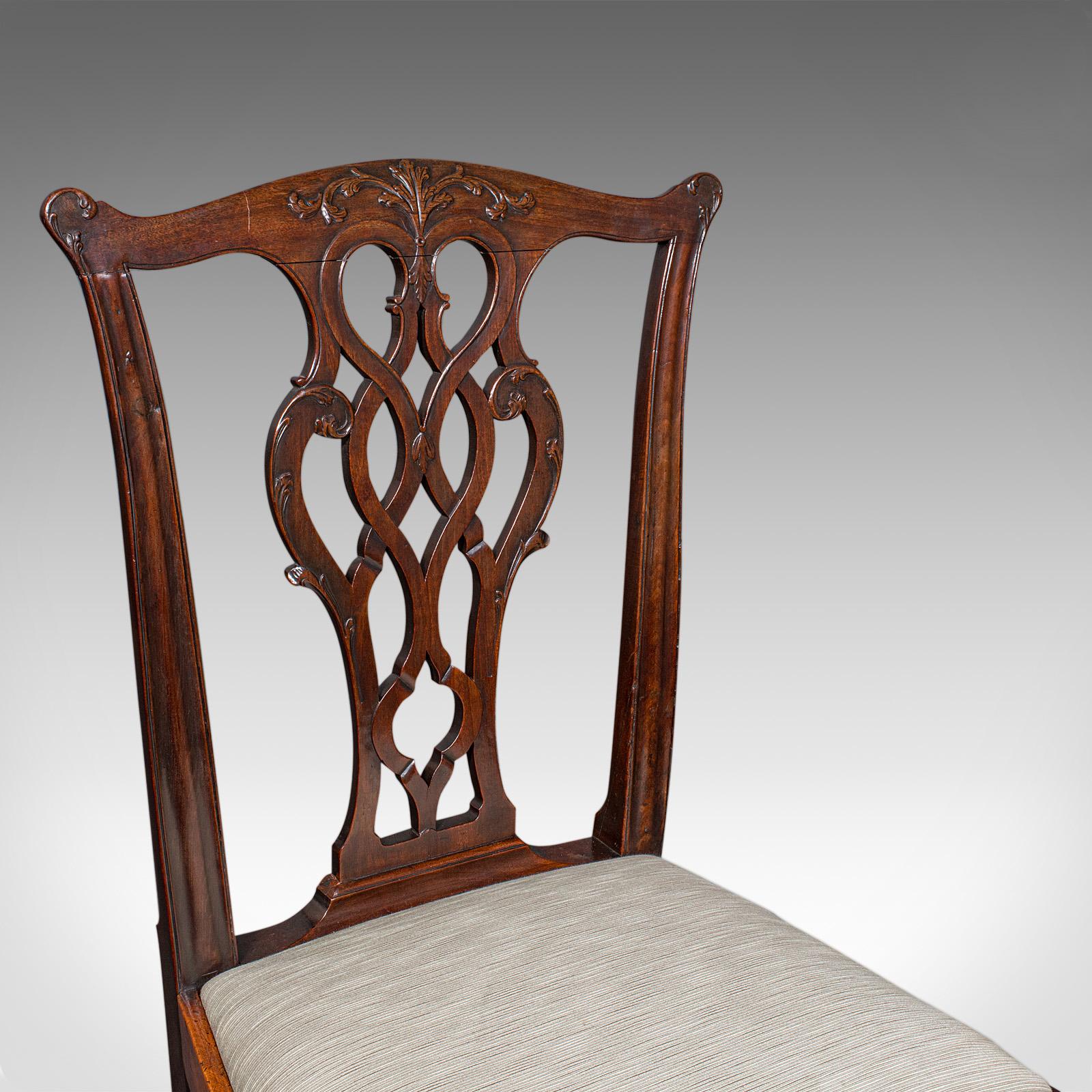 4 Antique Dining Room Chairs, English, Seat, After Chippendale, Georgian, C.1800 For Sale 3