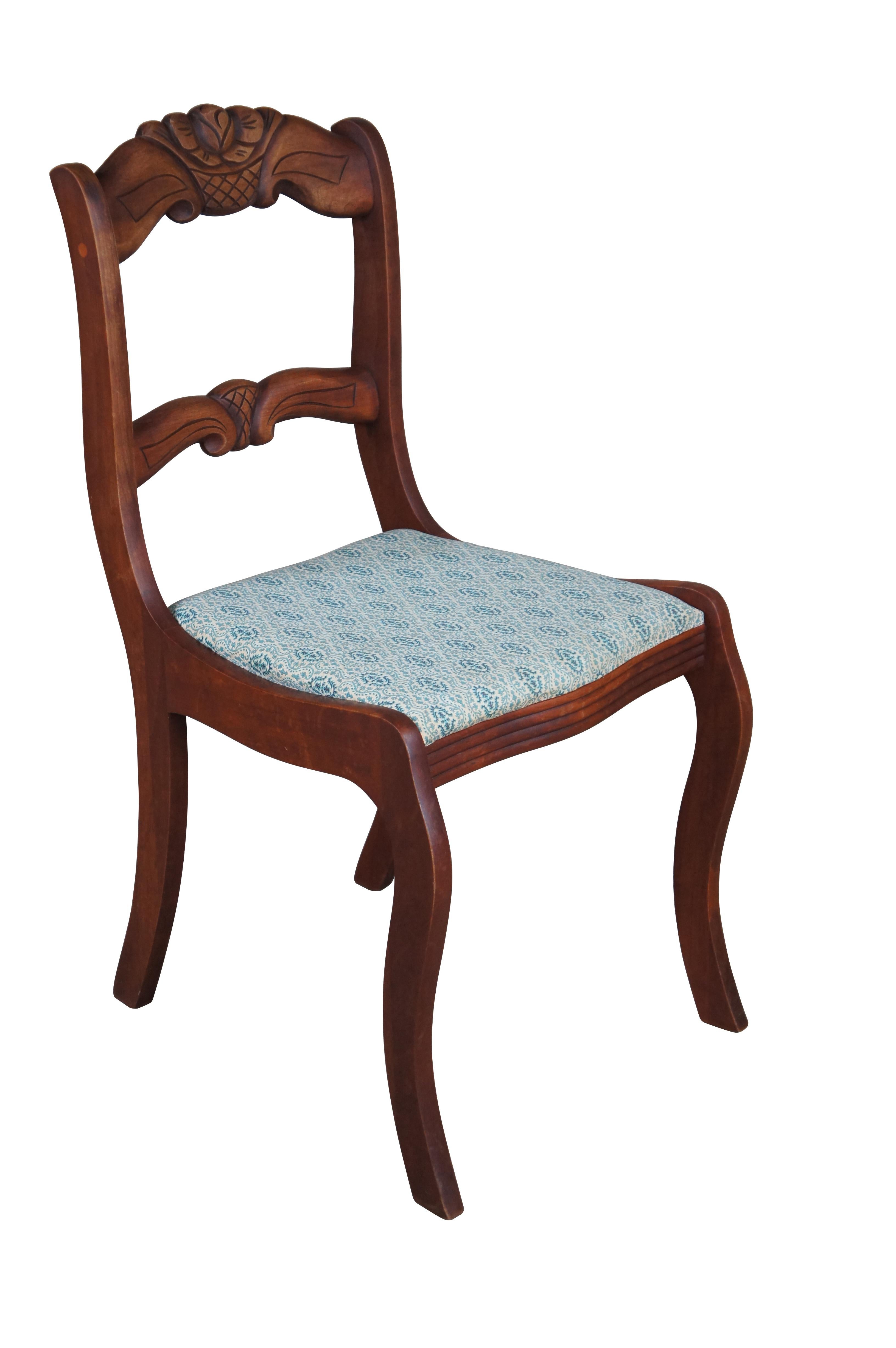 Sheraton 4 Antique Duncan Phyfe Cherry Carved Floral Back Dining Room Chairs