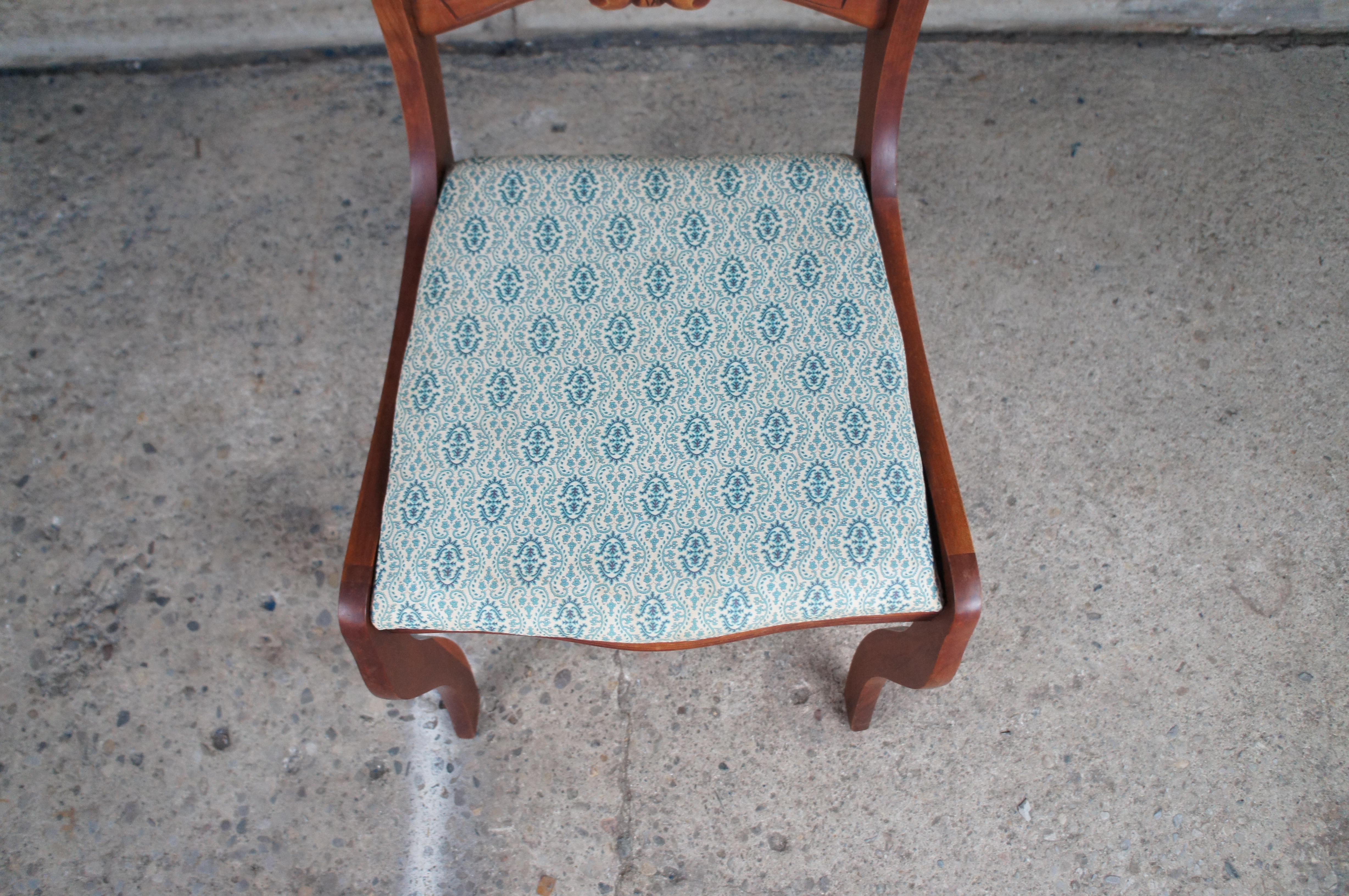 4 Antique Duncan Phyfe Cherry Carved Floral Back Dining Room Chairs 3