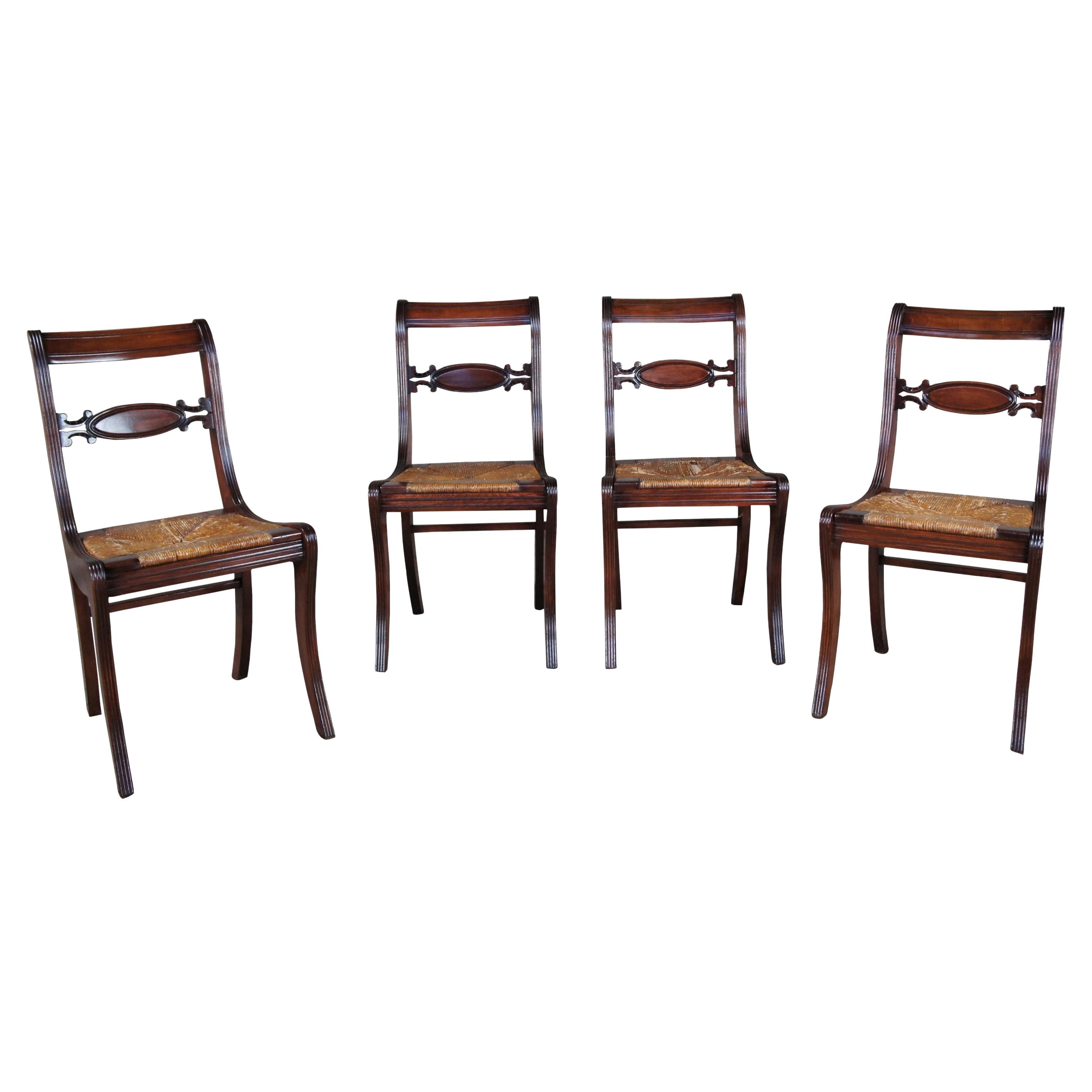4 Antique Duncan Phyfe Regency Style Dining Accent Chairs Rush Seat Klismos Form