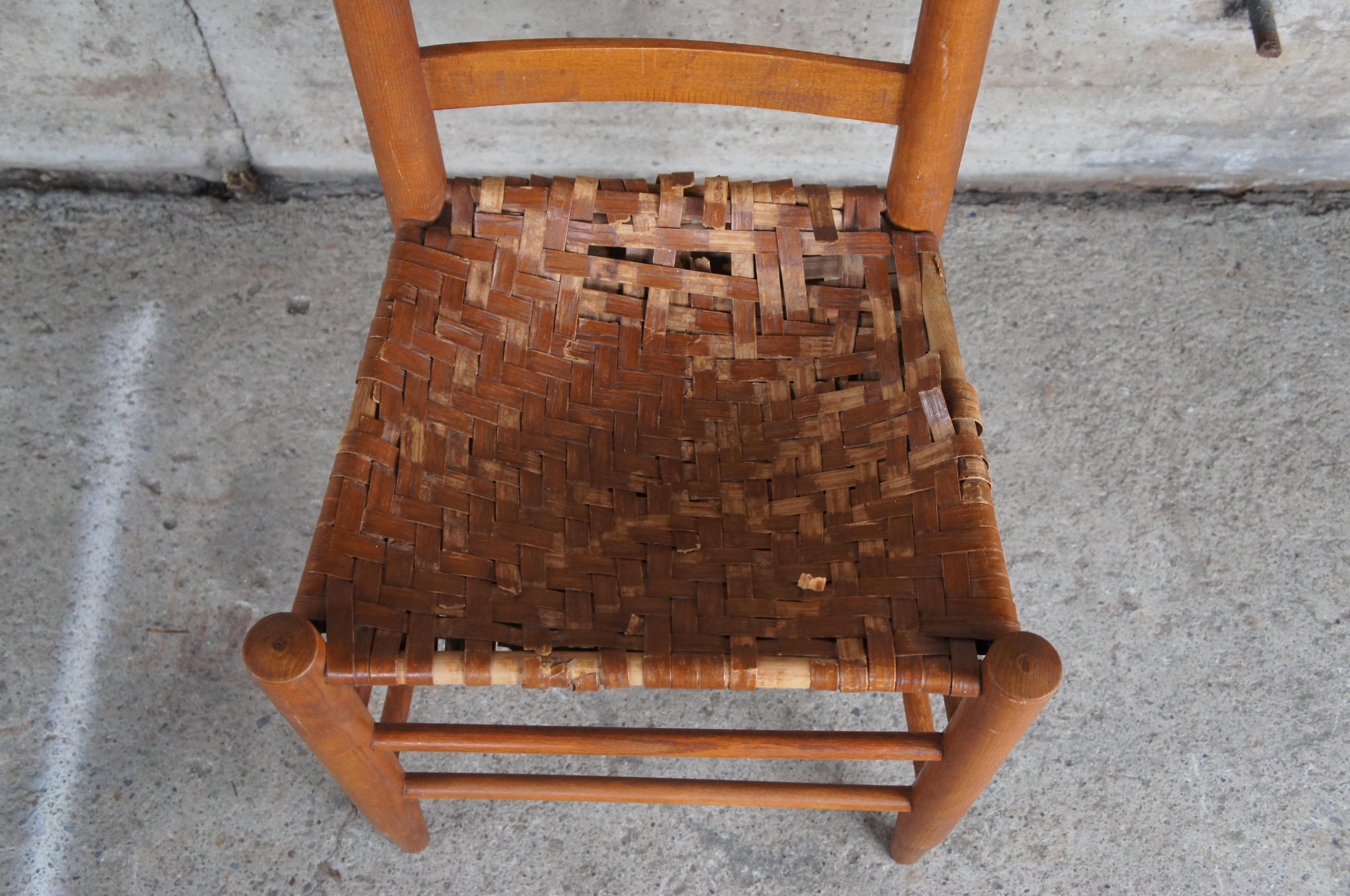 20th Century 4 Antique Early American Shaker Pine Ladderback Rush Side Dining Chairs