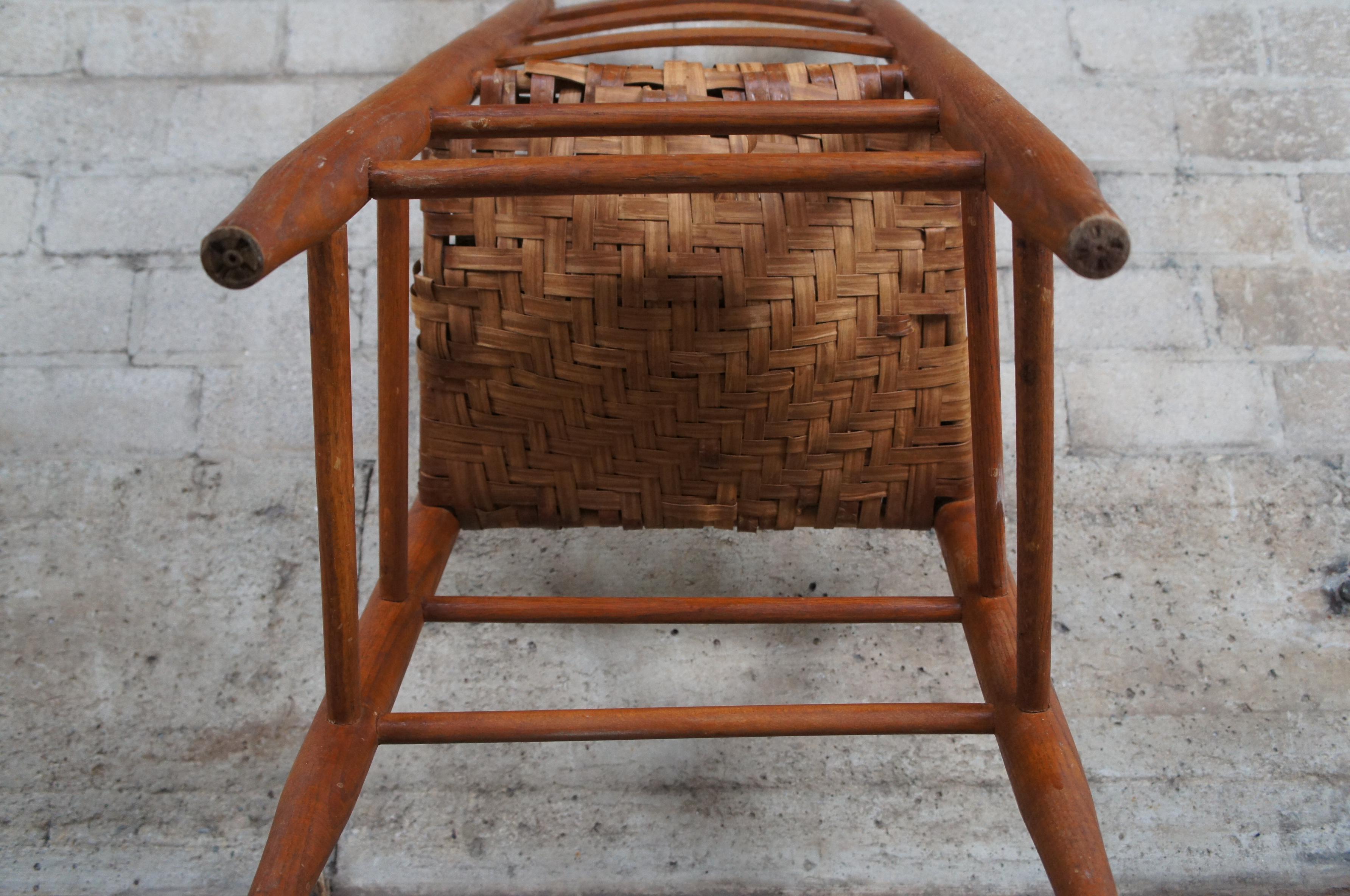 4 Antique Early American Shaker Pine Ladderback Rush Side Dining Chairs 2