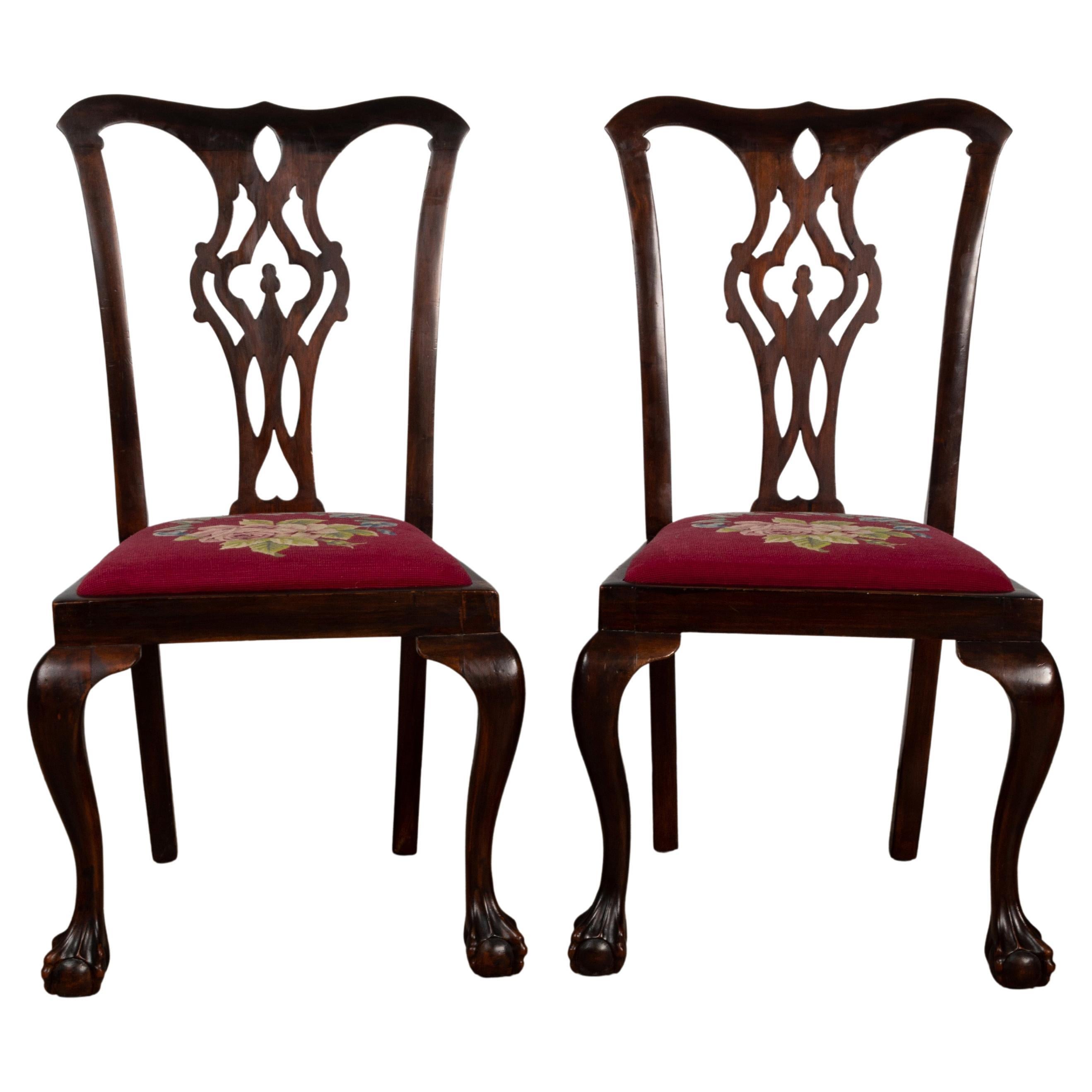4 Antique English 19th Century Chippendale Revival Mahogany Chairs For Sale 8