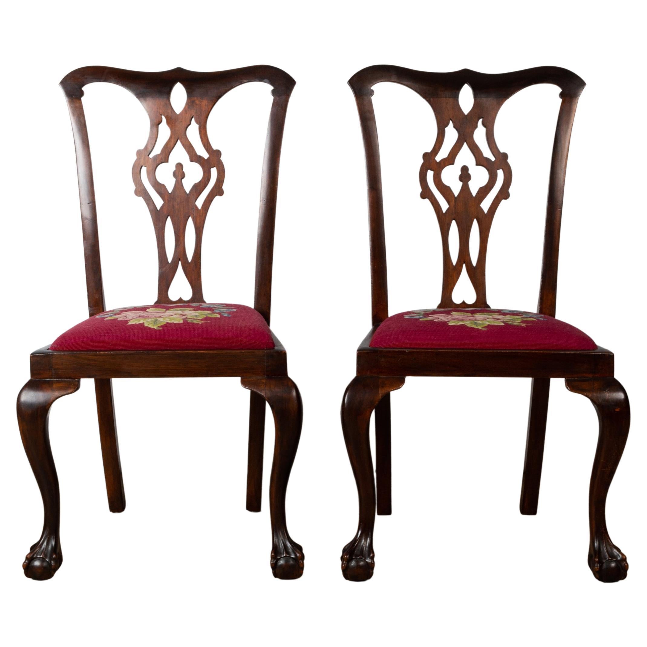 4 Antique English 19th Century Chippendale Revival Mahogany Chairs For Sale 1