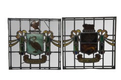 4 Antique English Armorial Heraldic Coat of Arms Leaded Stained Glass Windows