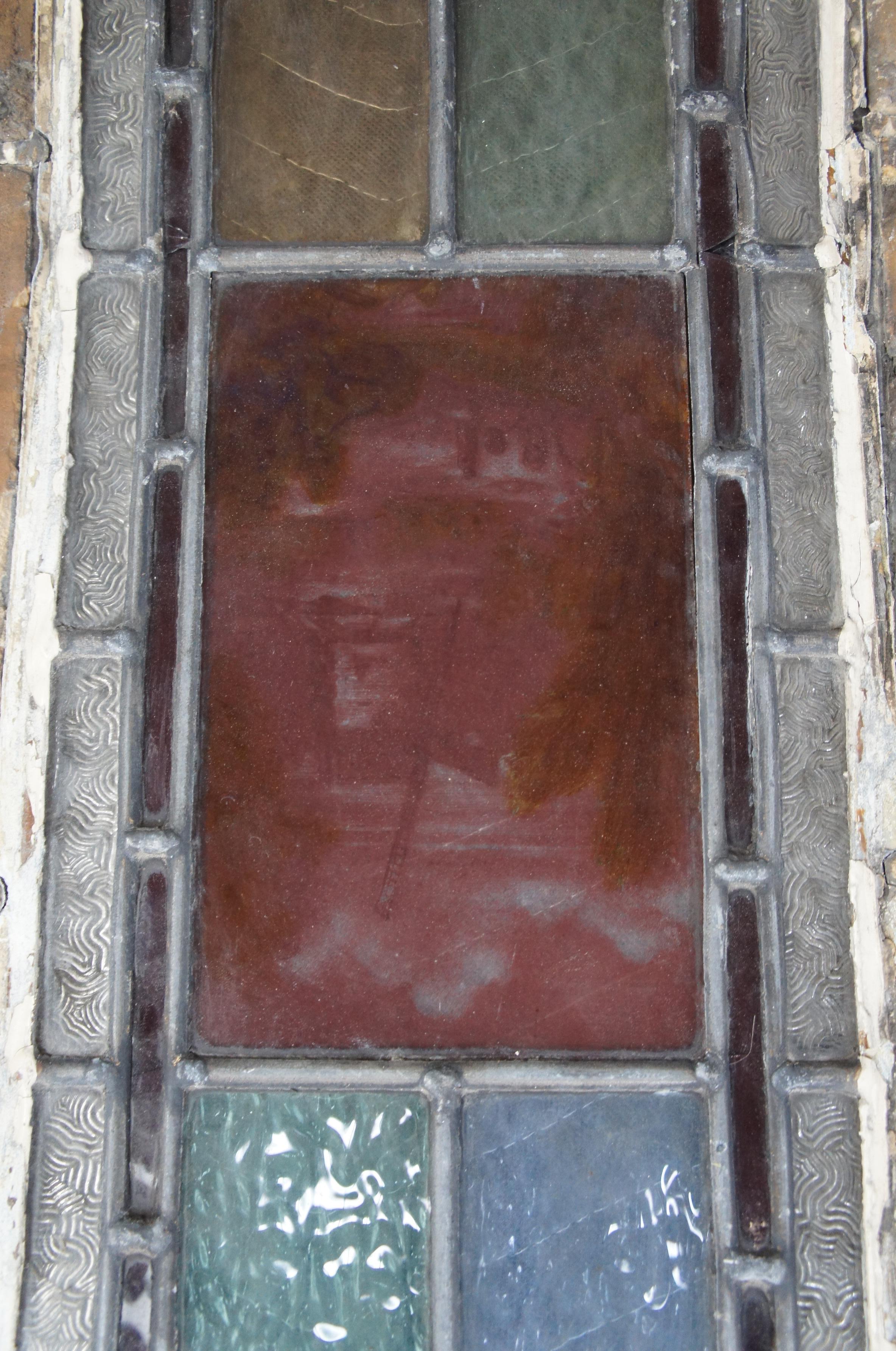 4 Antique English Edwardian Era Hand Painted Arched Leaded Stained Glass Windows For Sale 8