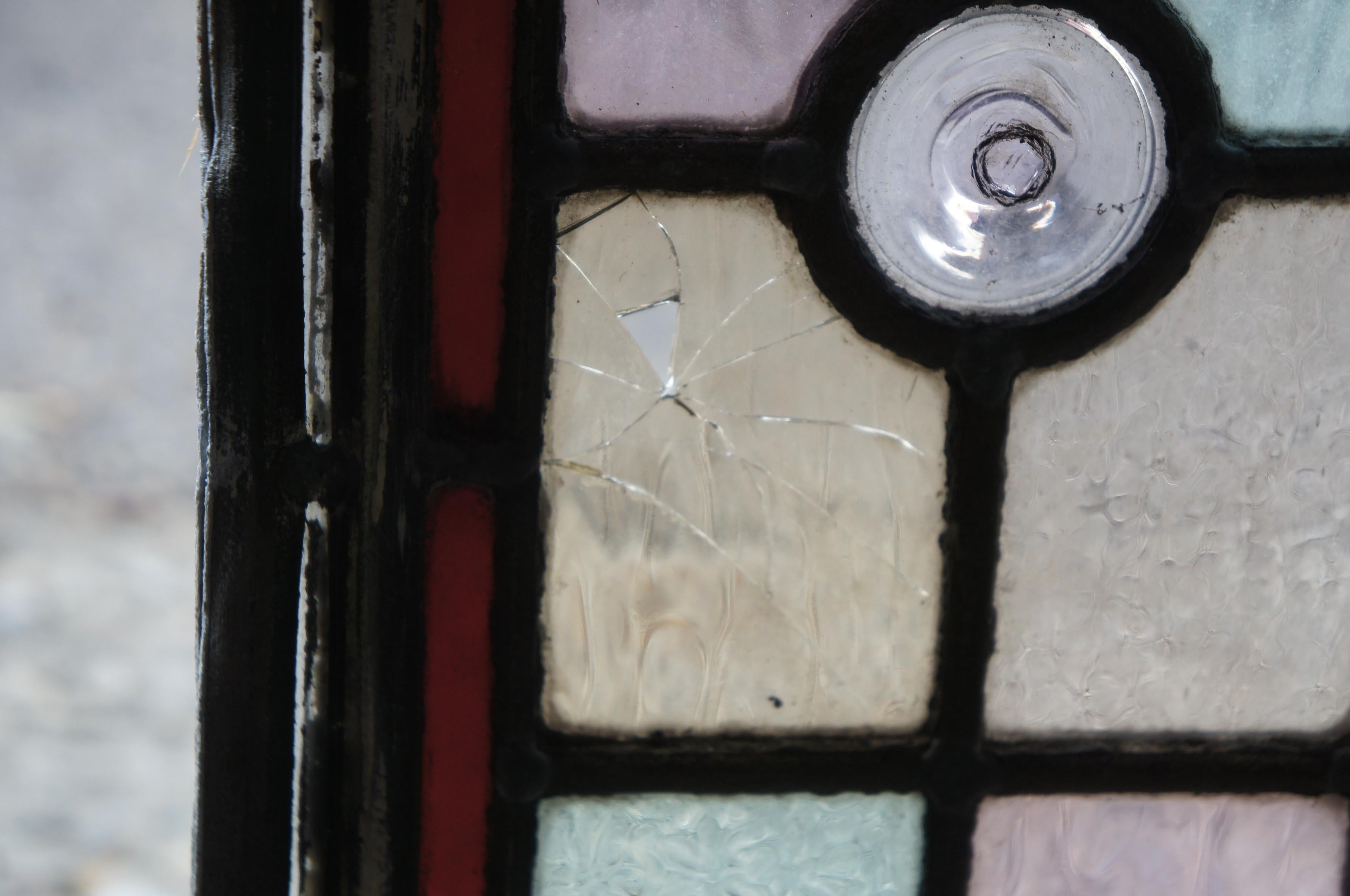 4 Antique English Edwardian Era Hand Painted Arched Leaded Stained Glass Windows For Sale 12
