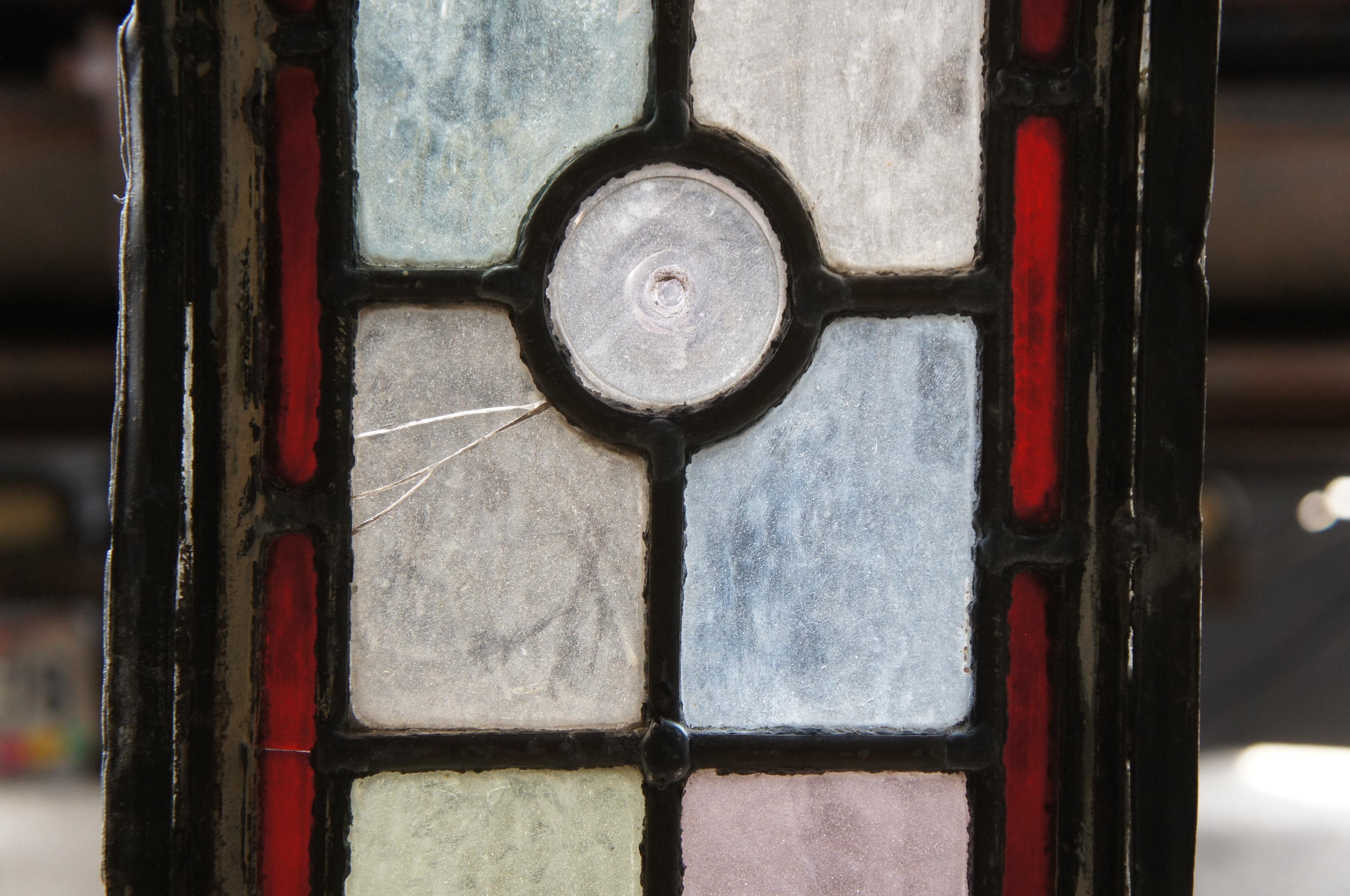 4 Antique English Edwardian Era Hand Painted Arched Leaded Stained Glass Windows For Sale 13