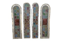 4 Antike englische Edwardian Ära Hand gemalt gewölbten Bleiglasfenster