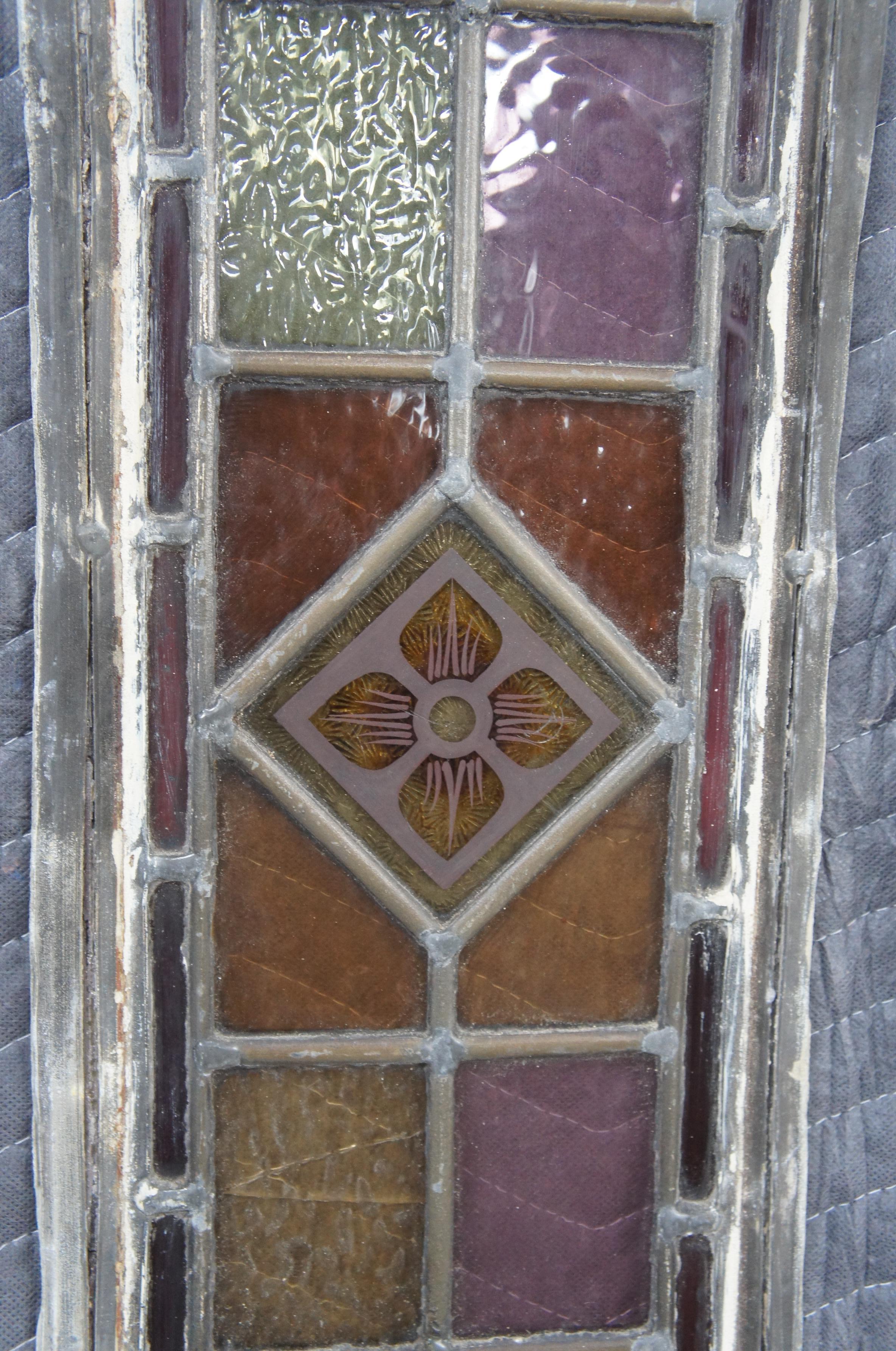 4 Antique English Edwardian Era Hand Painted Arched Leaded Stained Glass Windows For Sale 4