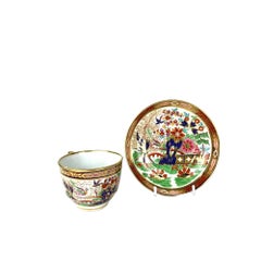 4 Anciennes tasses et soucoupes en porcelaine Worcester peintes à la main vers 1810