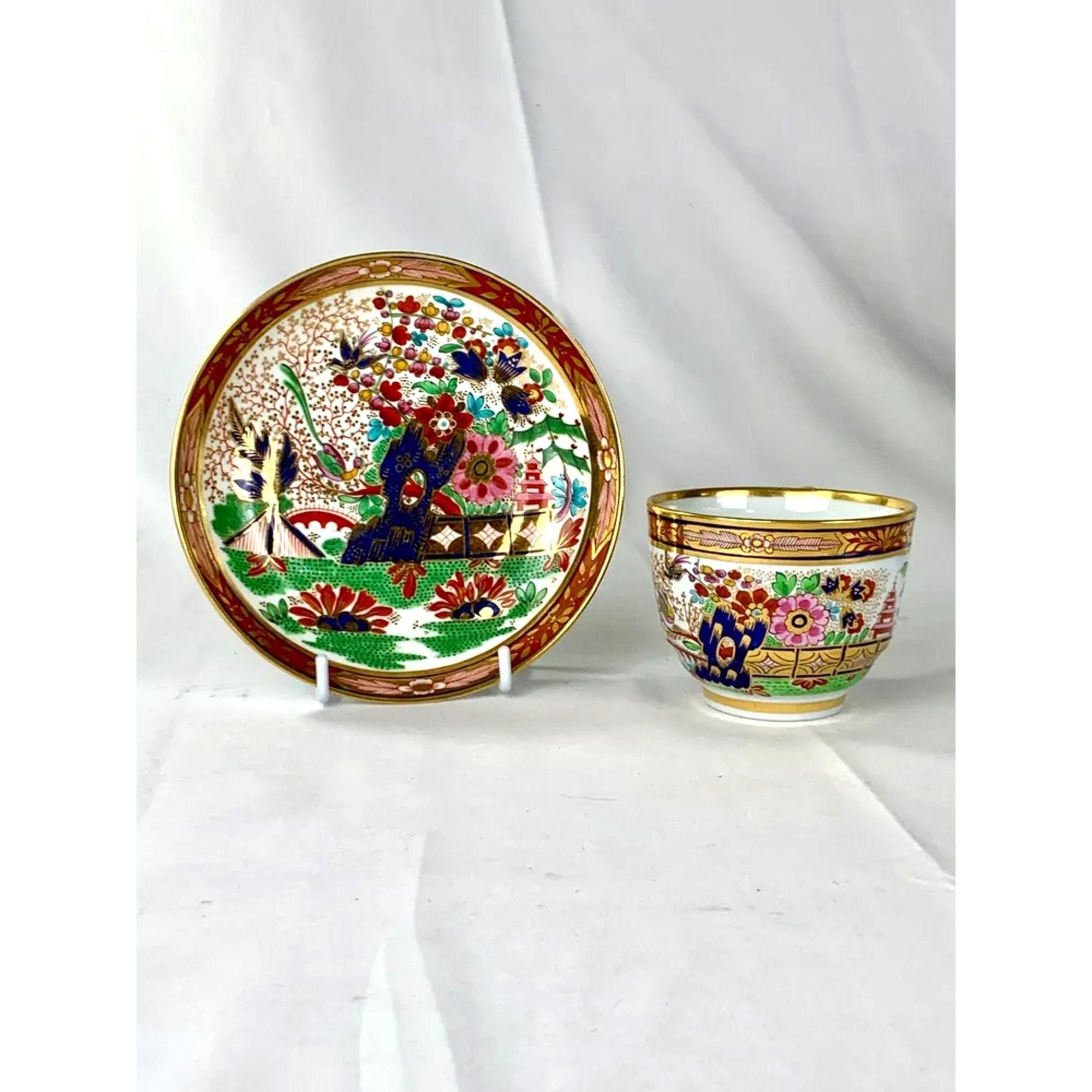 4 Antique Fence Pattern Worcester Porcelain Cups & Saucers Hand Painted ca.1810 For Sale 1