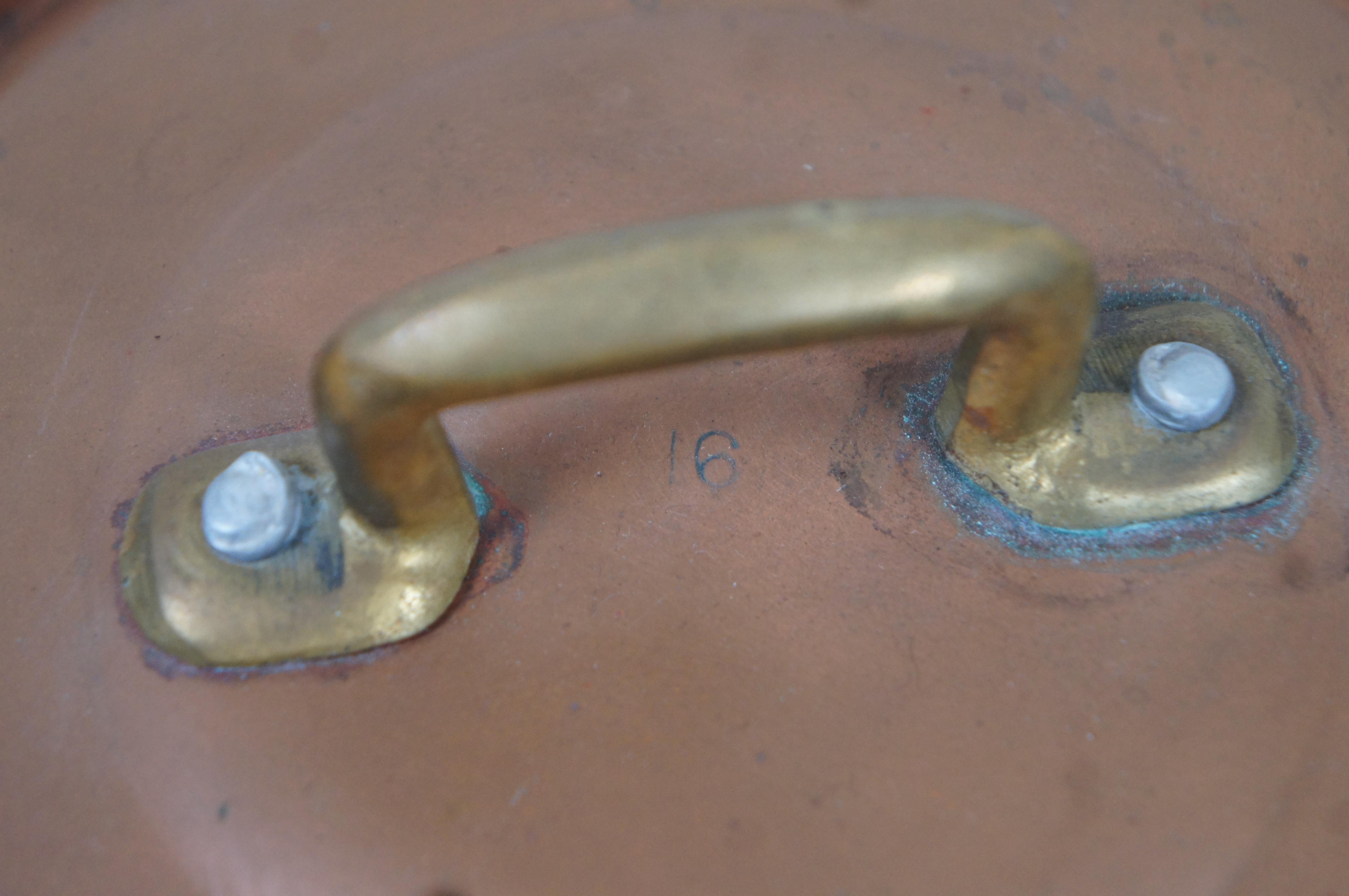 4 Antique French Banon Copper Brass Pots & Lids Skillet Saute Pan Boiler For Sale 2