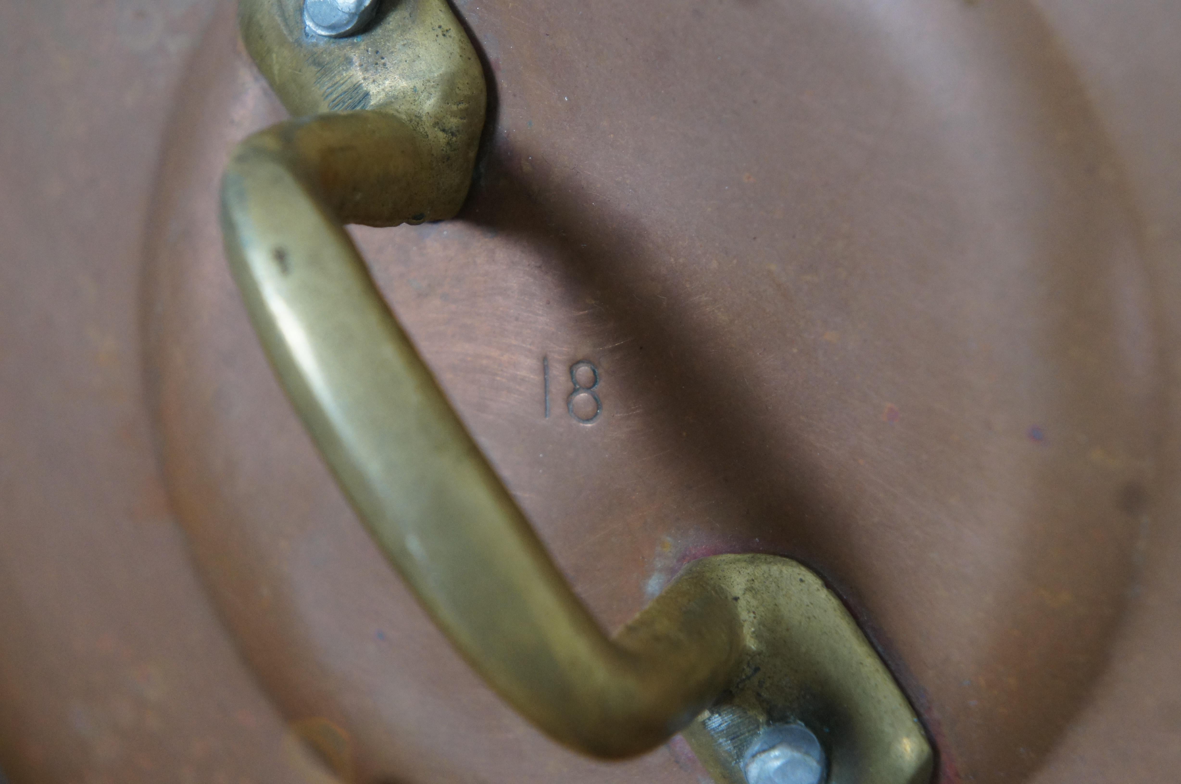20th Century 4 Antique French Banon Copper Brass Pots & Lids Skillet Saute Pan Boiler For Sale