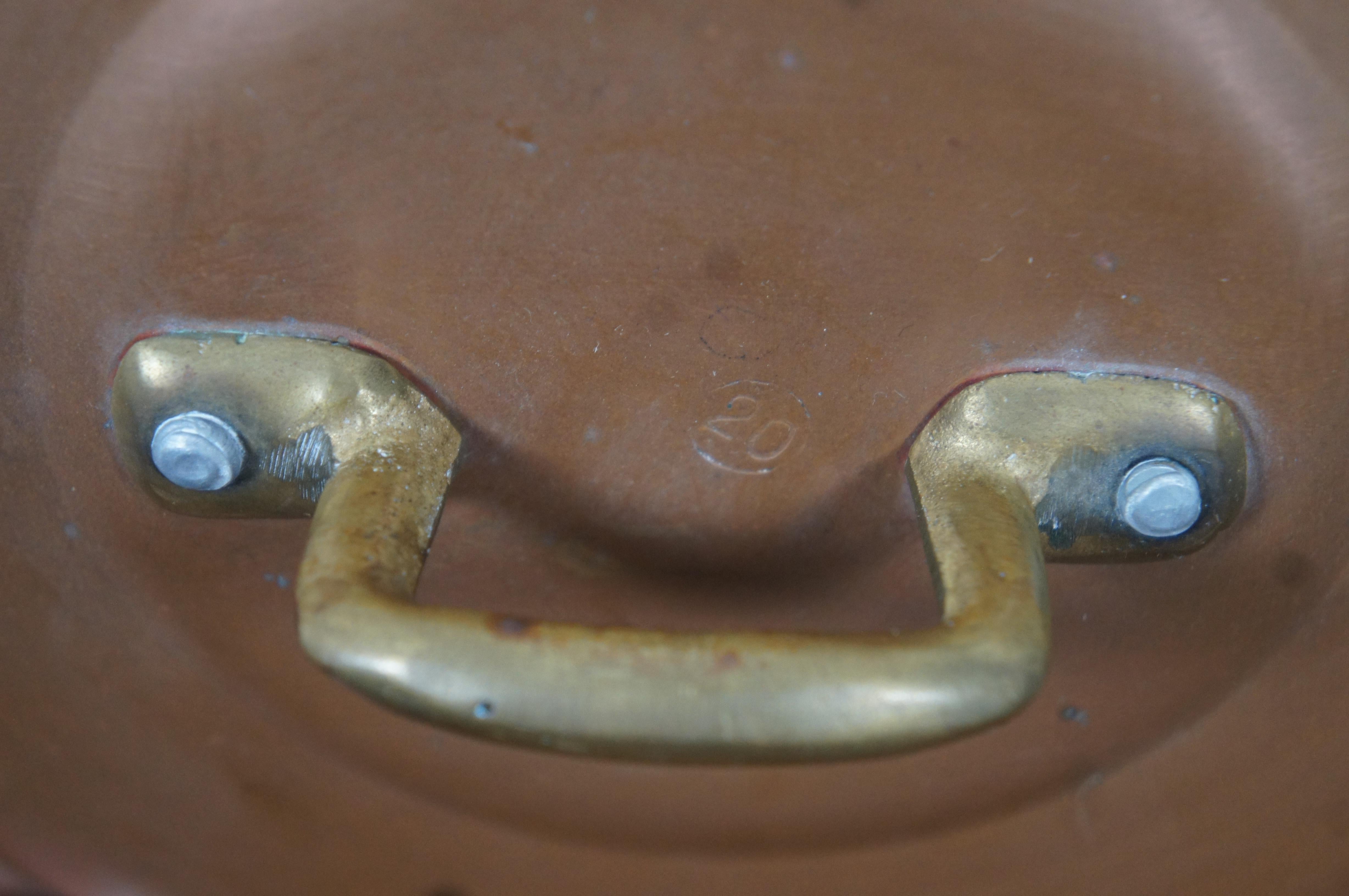 4 Antique French Banon Copper Brass Pots & Lids Skillet Saute Pan Boiler For Sale 1