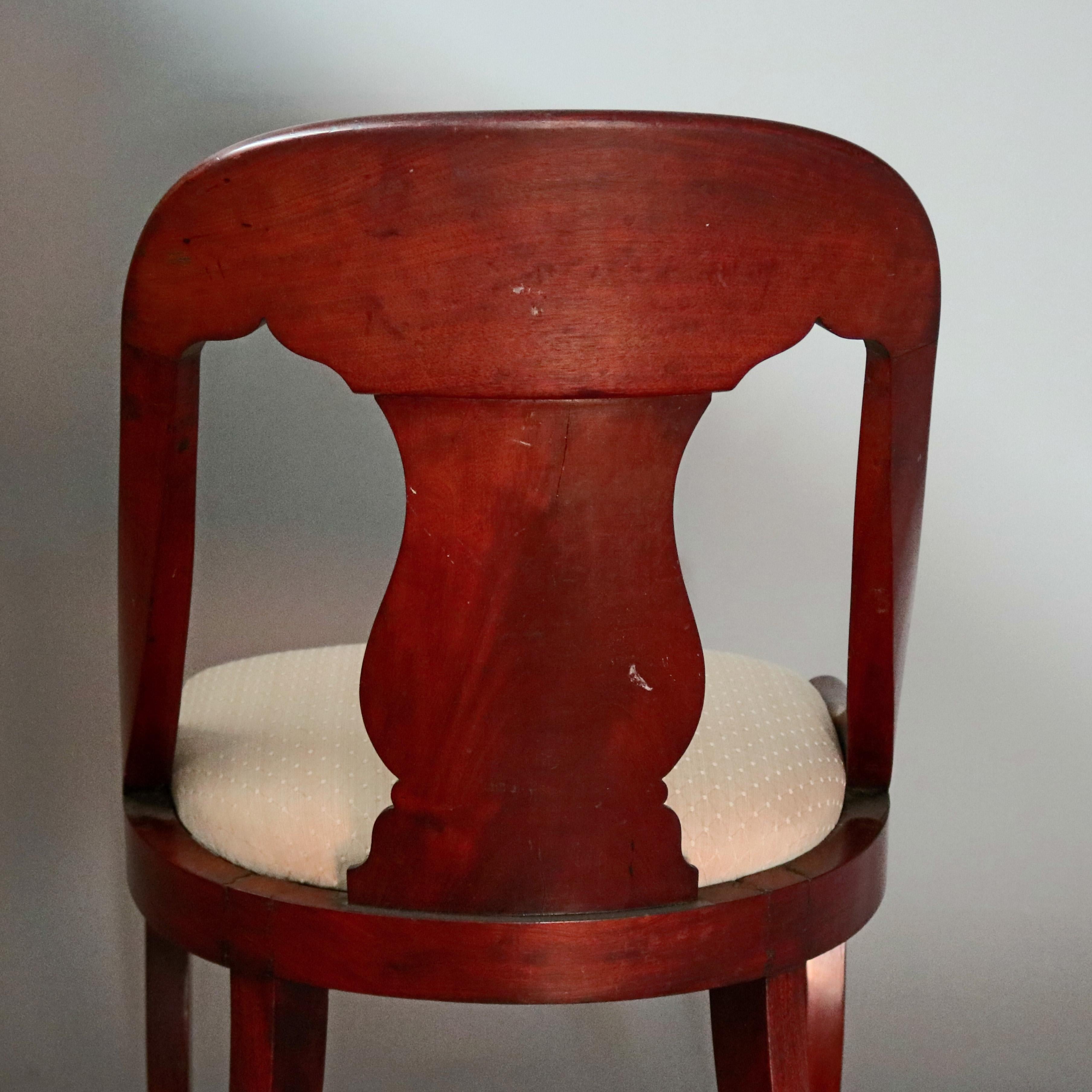 Upholstery 4 Antique French Empire Carved Flame Mahogany Gondola Chairs, circa 1840