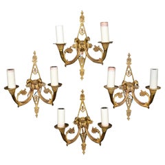 4 Antique French Empire Style Gilt Bronze Wall Sconces Attr. to Charles Ranc