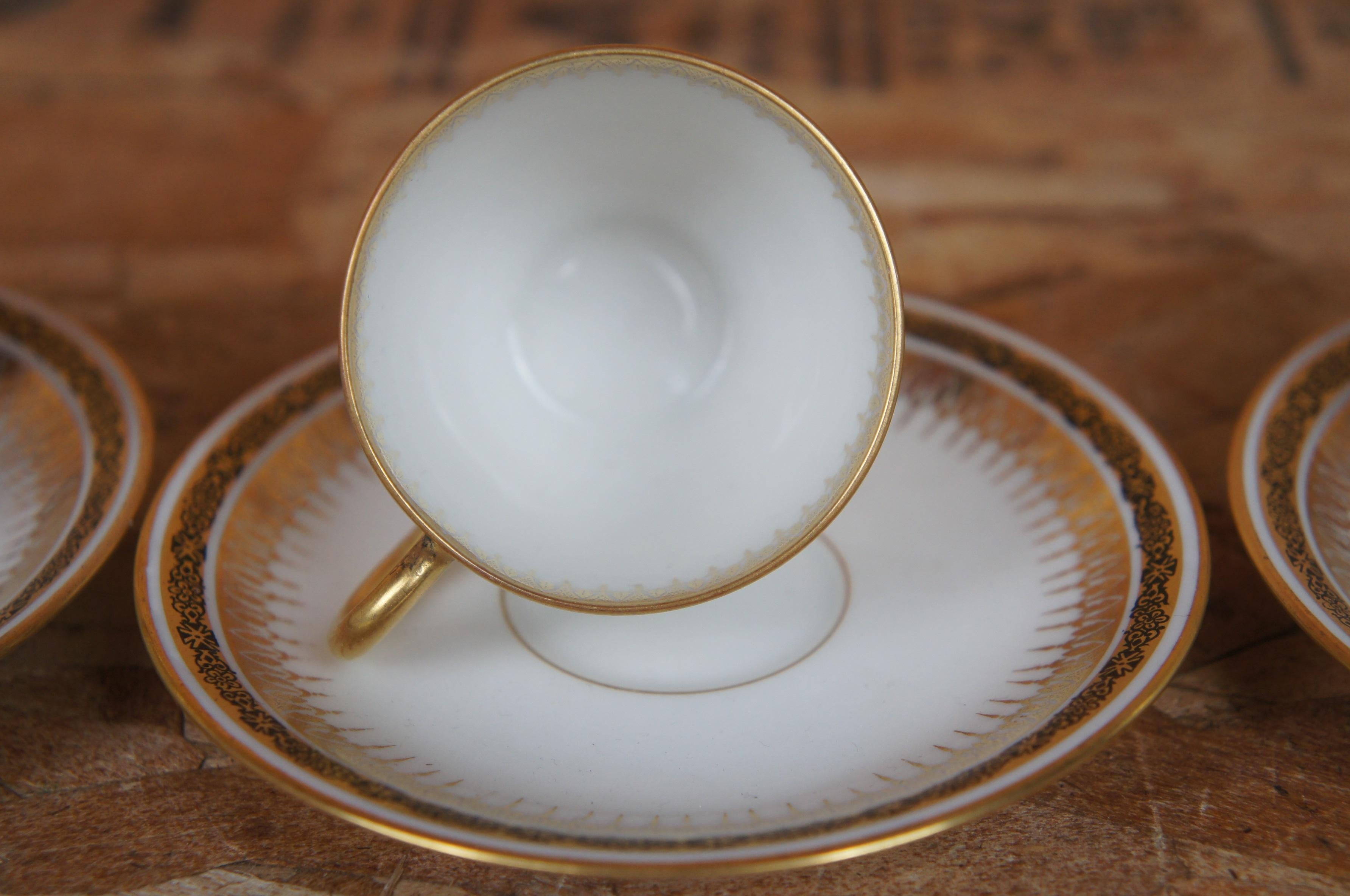 4 Antique French Pouyat Limoges Ivory Gold Demitasse Tea Coffee Cups Saucers 6