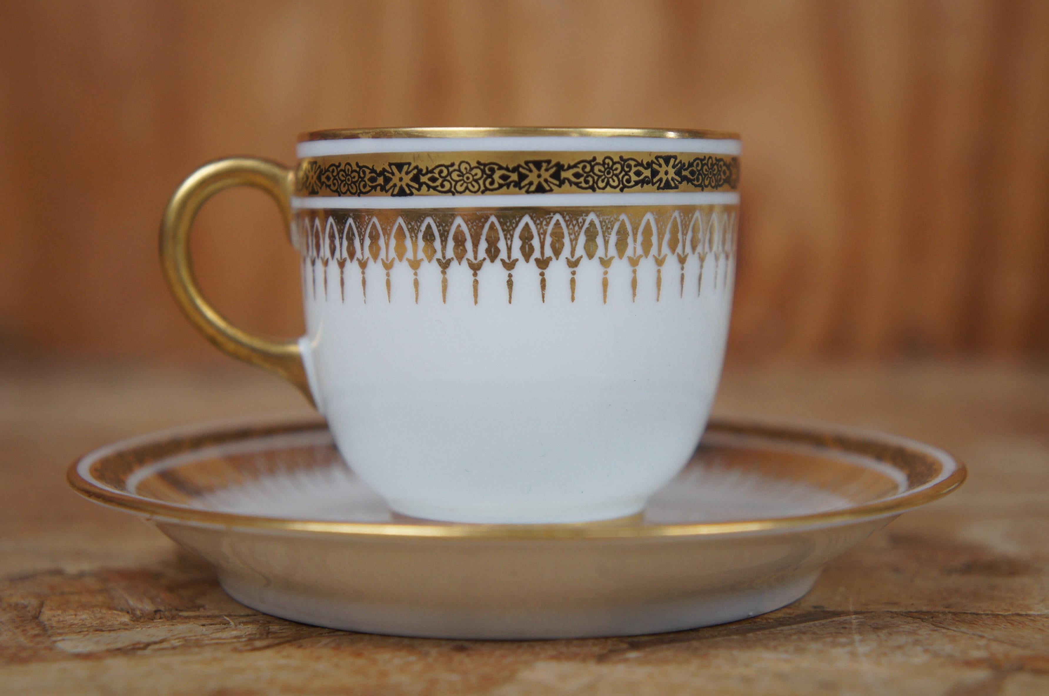 4 Antique French Pouyat Limoges Ivory Gold Demitasse Tea Coffee Cups Saucers In Good Condition In Dayton, OH