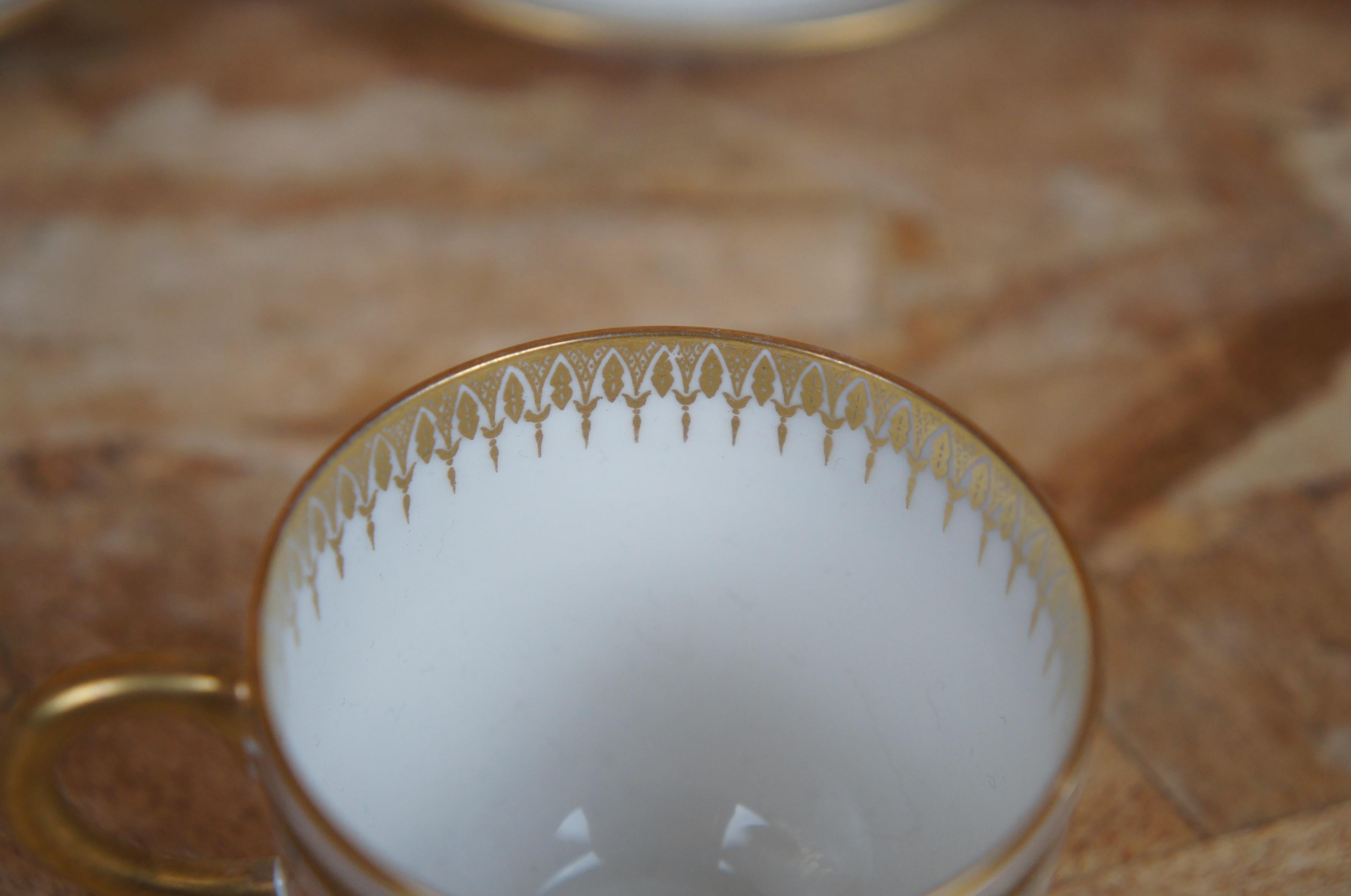 20th Century 4 Antique French Pouyat Limoges Ivory Gold Demitasse Tea Coffee Cups Saucers